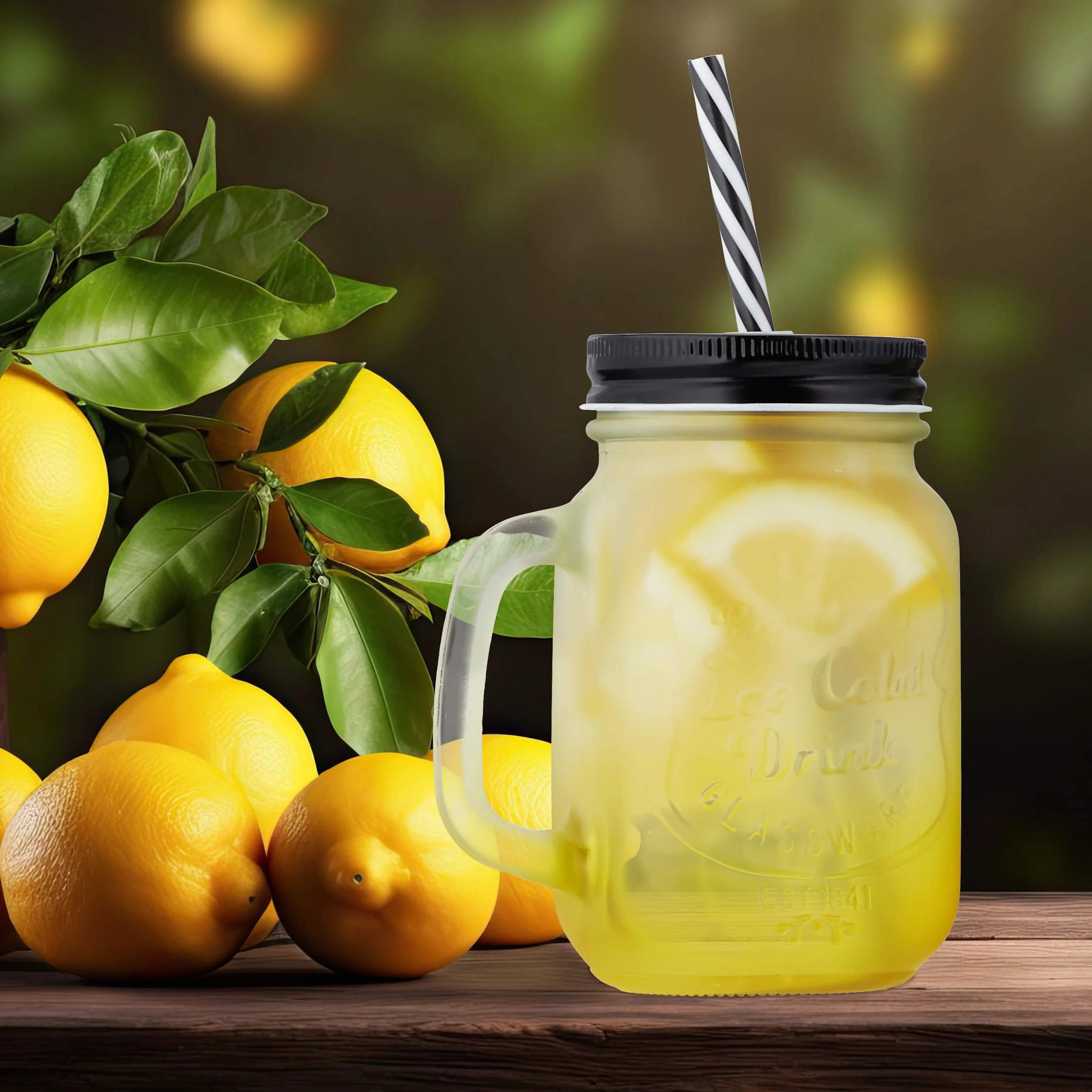 Relaxdays Szklanki do picia z pokrywką i słomką, zestaw 20 sztuk, 400 ml, matowe kieliszki letnie z uchwytem, kolorowe/czarne