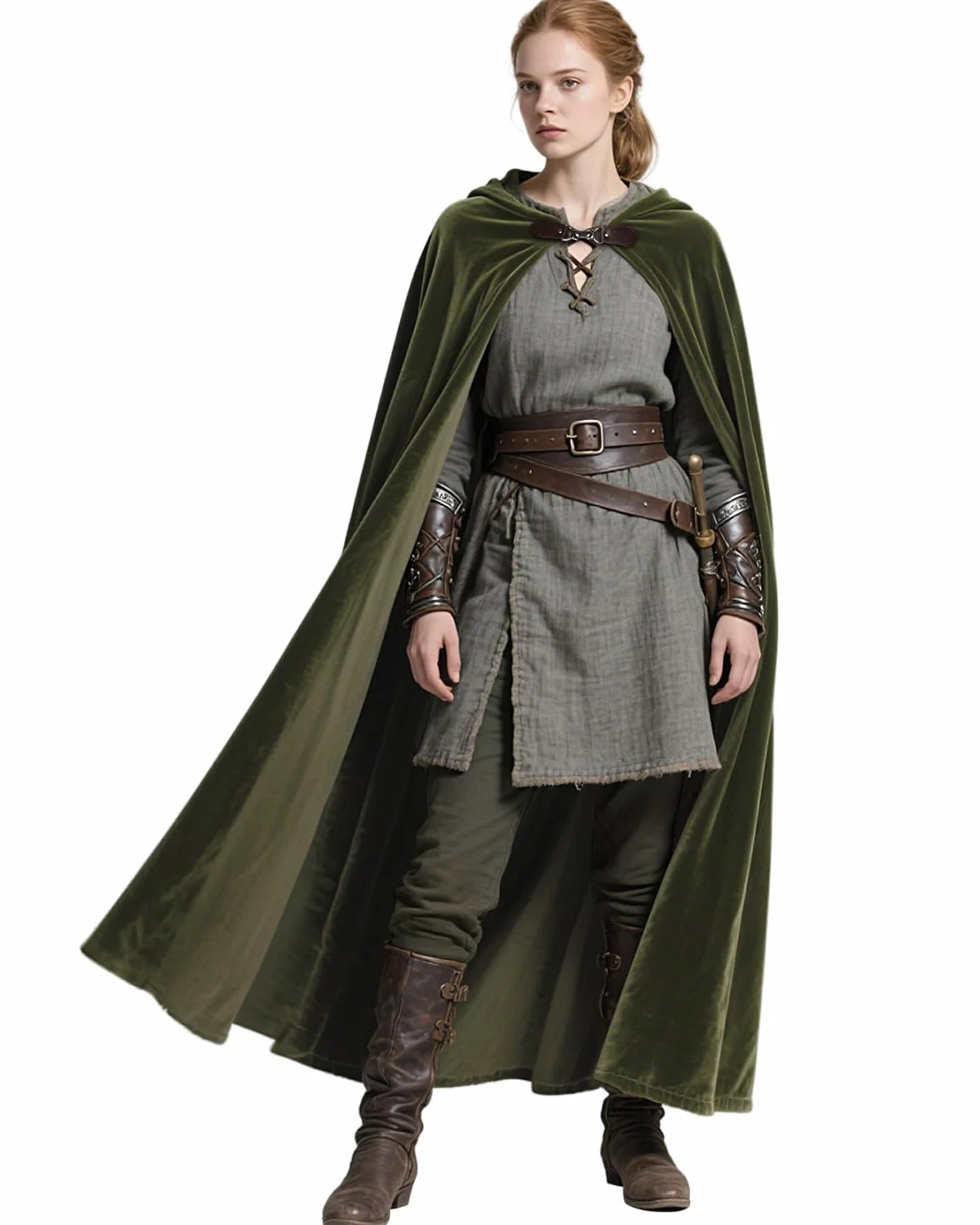 keland Średniowieczna peleryna z kapturem, renesansowa chmura dla kobiet i mężczyzn, Halloween, Cosplay (oliwkowo-zielona)