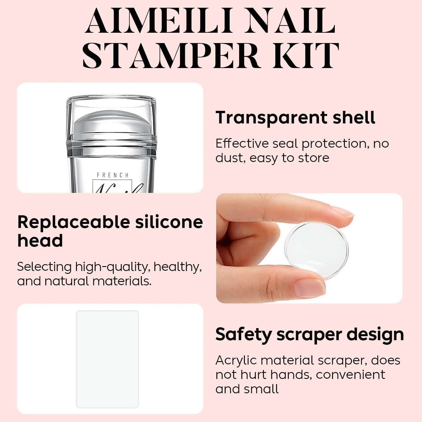 AIMEILI Nail Art Tamping Plates Zestaw do manicure pedicure 5 szt. płaskich paznokci z 2 stamper i 2 skrobaczki