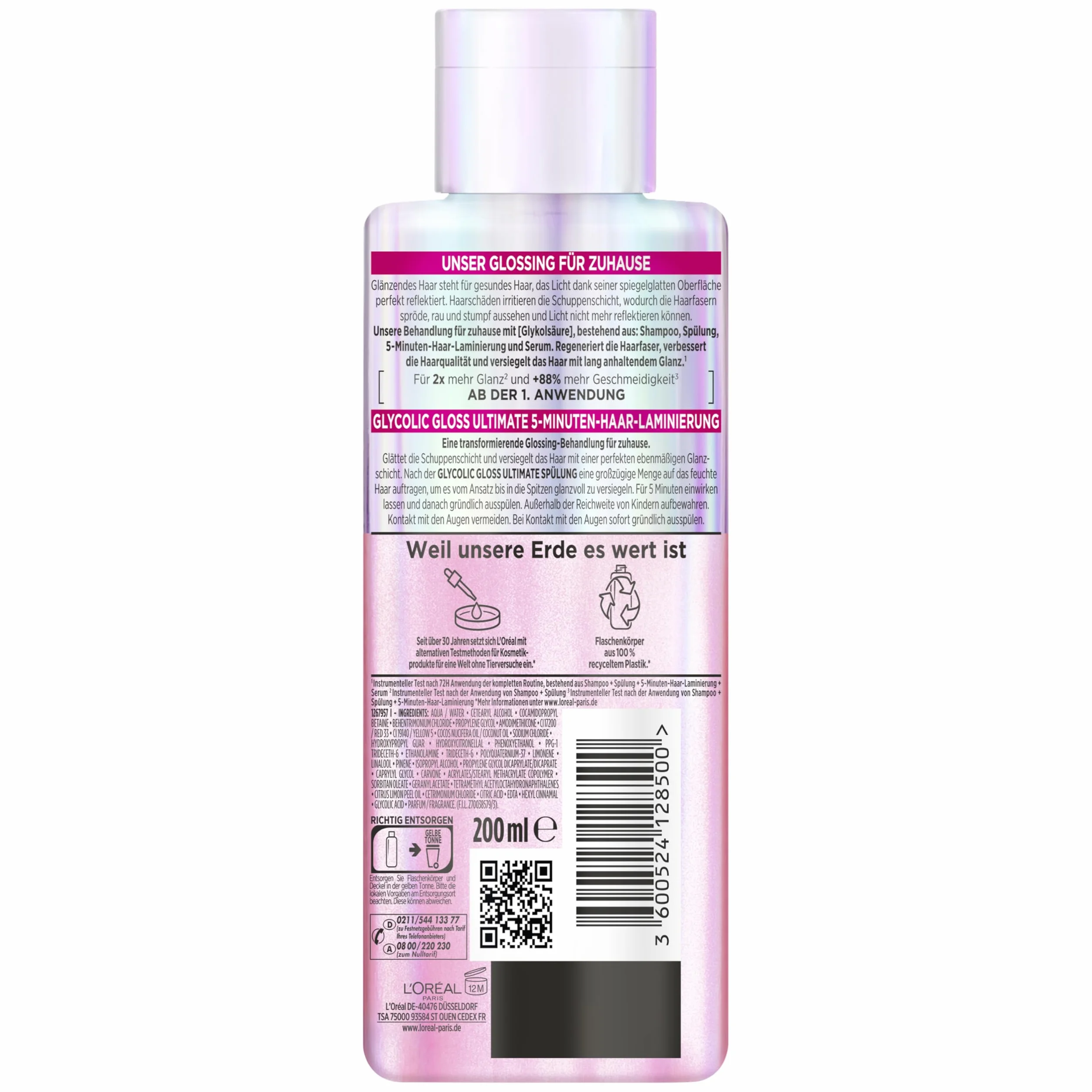 L'Oréal Paris Elvital Glycolic Gloss 5-minutowa laminacja do włosów dla uzyskania matowych i matowych włosów, Glossing dla poprawy jakości włosów i zwiększenia połysku, wygładzanie włosów kwasem