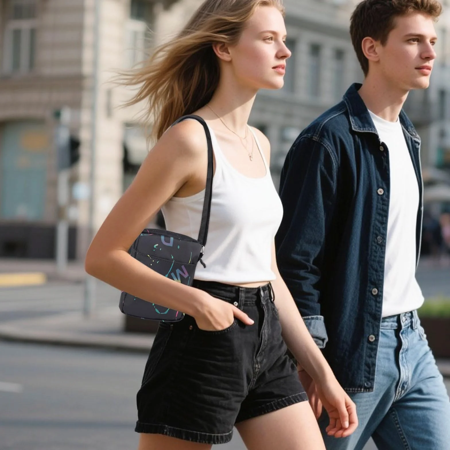 Damska torba na ramię, nylonowa tkanina Oxford, torba crossbody z regulowanym paskiem na ramię, torebka damska z nadrukiem listów, mała torebka na zakupy na randkę i podróże