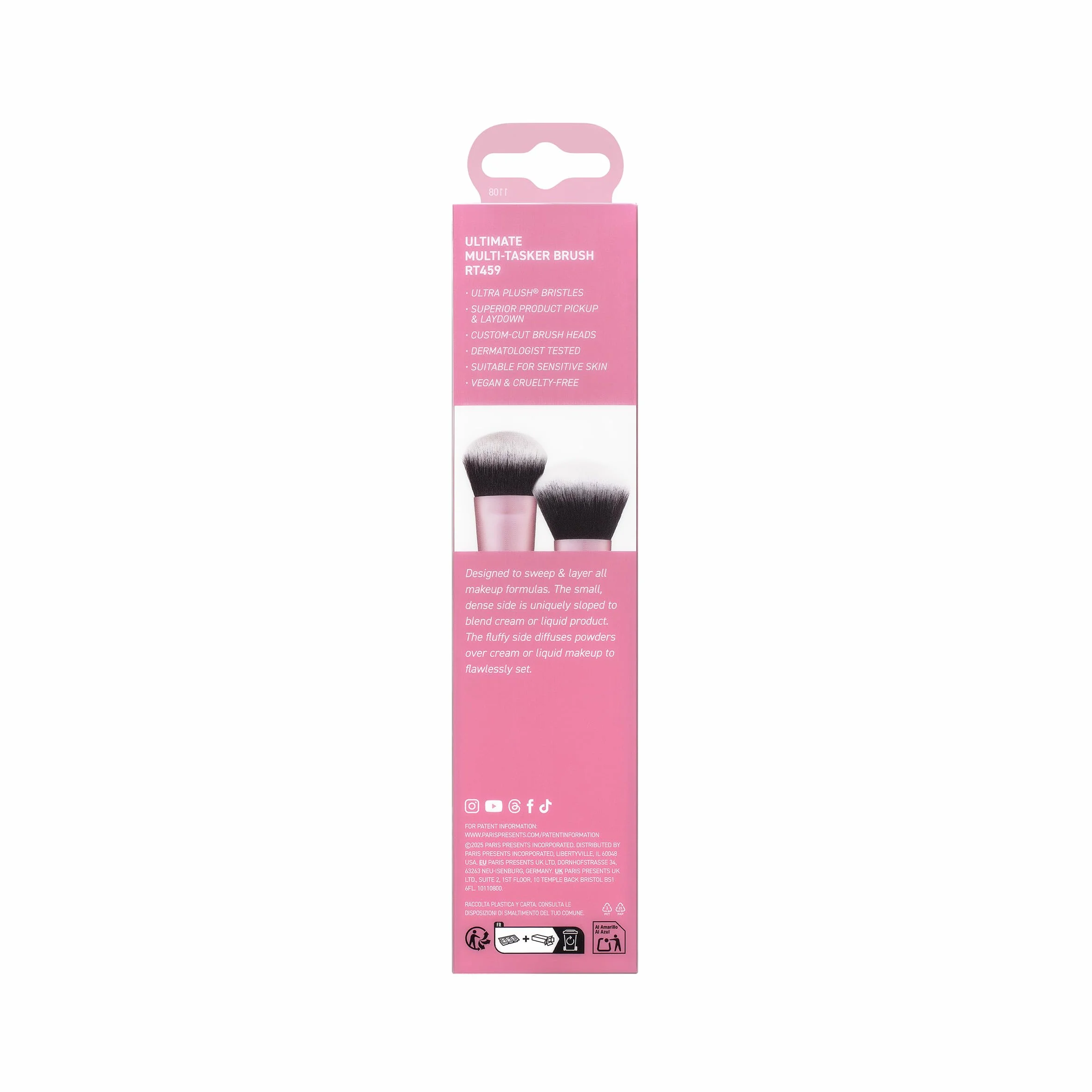 Real Techniques Ultimate Multi Tasker Brush, Dual-Ended Makeup Brush for Foundation, Blush Bronzer & Powder, Precision Sculpting & Blending, UltraPlush Bristles, Cruelty-Free, 1 Count