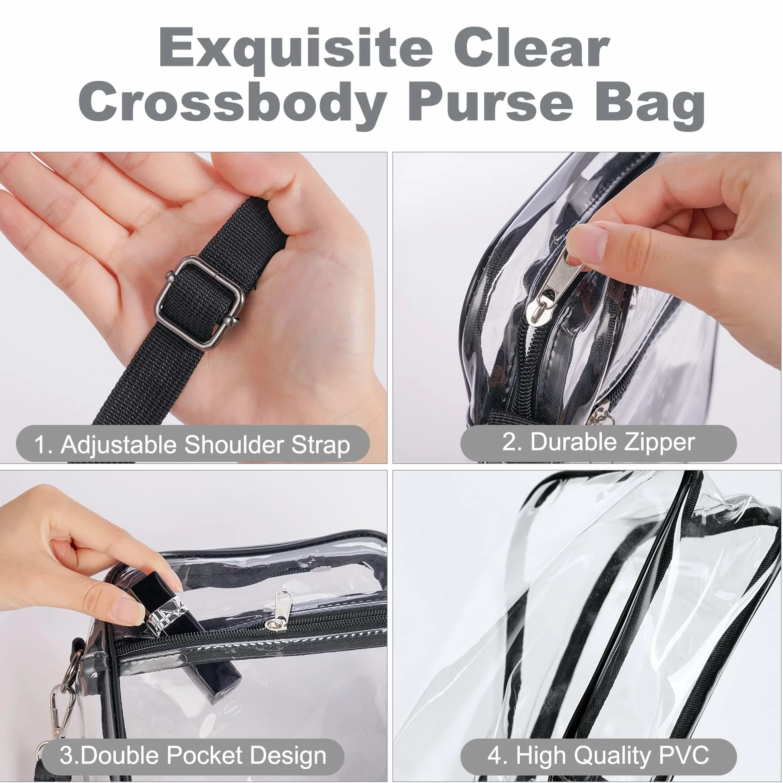 Aucuu Przezroczysta torba crossbody, zatwierdzona przez stadion, przezroczysta torebka z regulowanym paskiem na ramię, torby kurierskie, przezroczysta torba