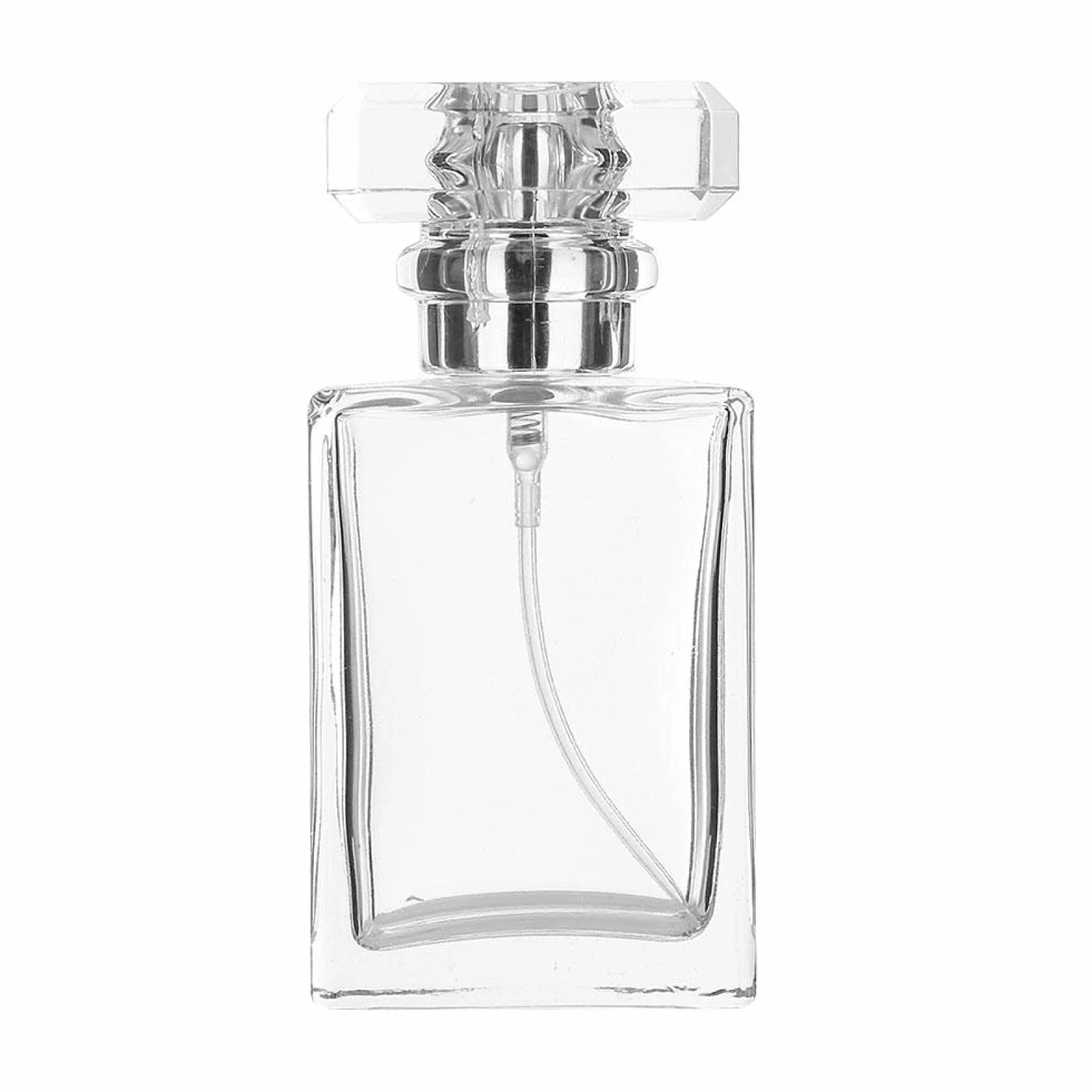 Butelka z rozpylaczem perfum, 30 ml, pusta szklana butelka na perfumy, do wielokrotnego napełniania, prostokątna flakon, do pakowania perfum w podróży, 9,4 x 4,6 cm (przezroczysta)