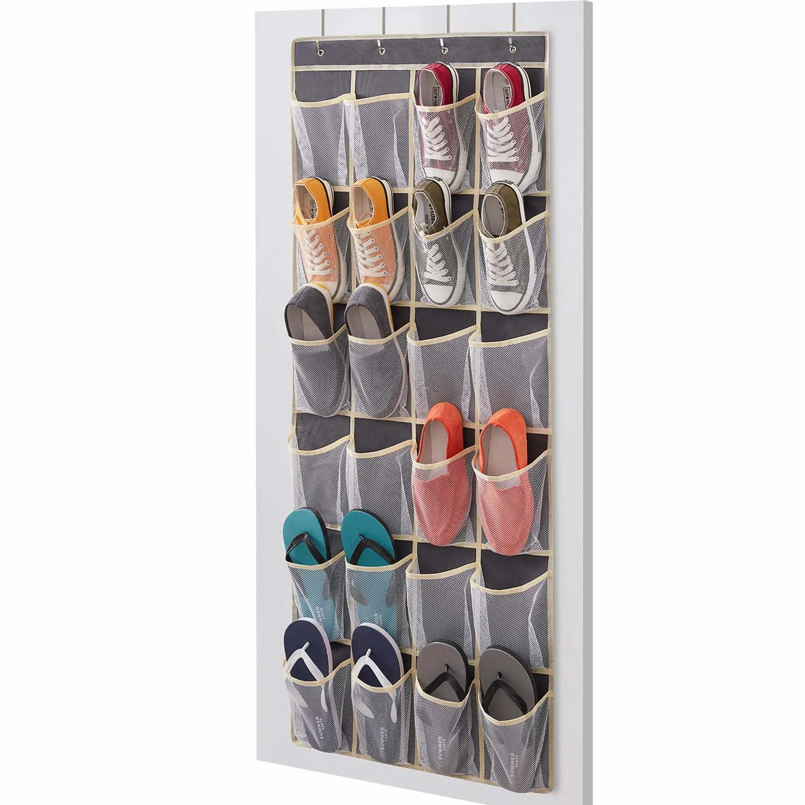 Lifewit Organizer nad drzwiami na buty, regał wiszący, materiałowy, organizer wiszący z 24 kieszeniami, regał na buty, wiszący organizer na ubrania do sypialni, łazienki, szafy, duży, szary