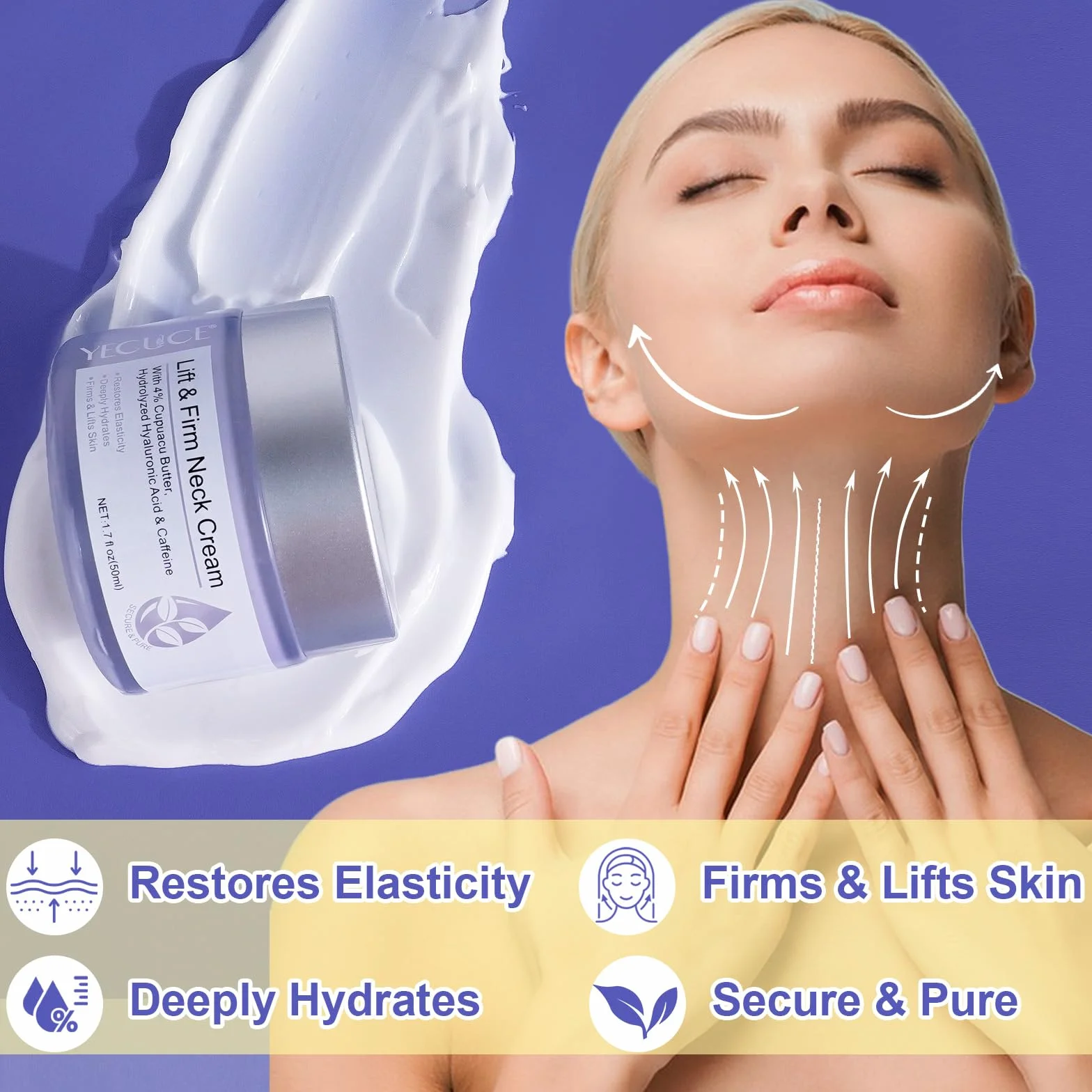 Lift & Firm Neck Cream, ujędrniający krem na szyję i dekolt, z proaktywnym kompleksem regenerującym, organiczny krem redukujący zmarszczki, linie szyi, 50 ml