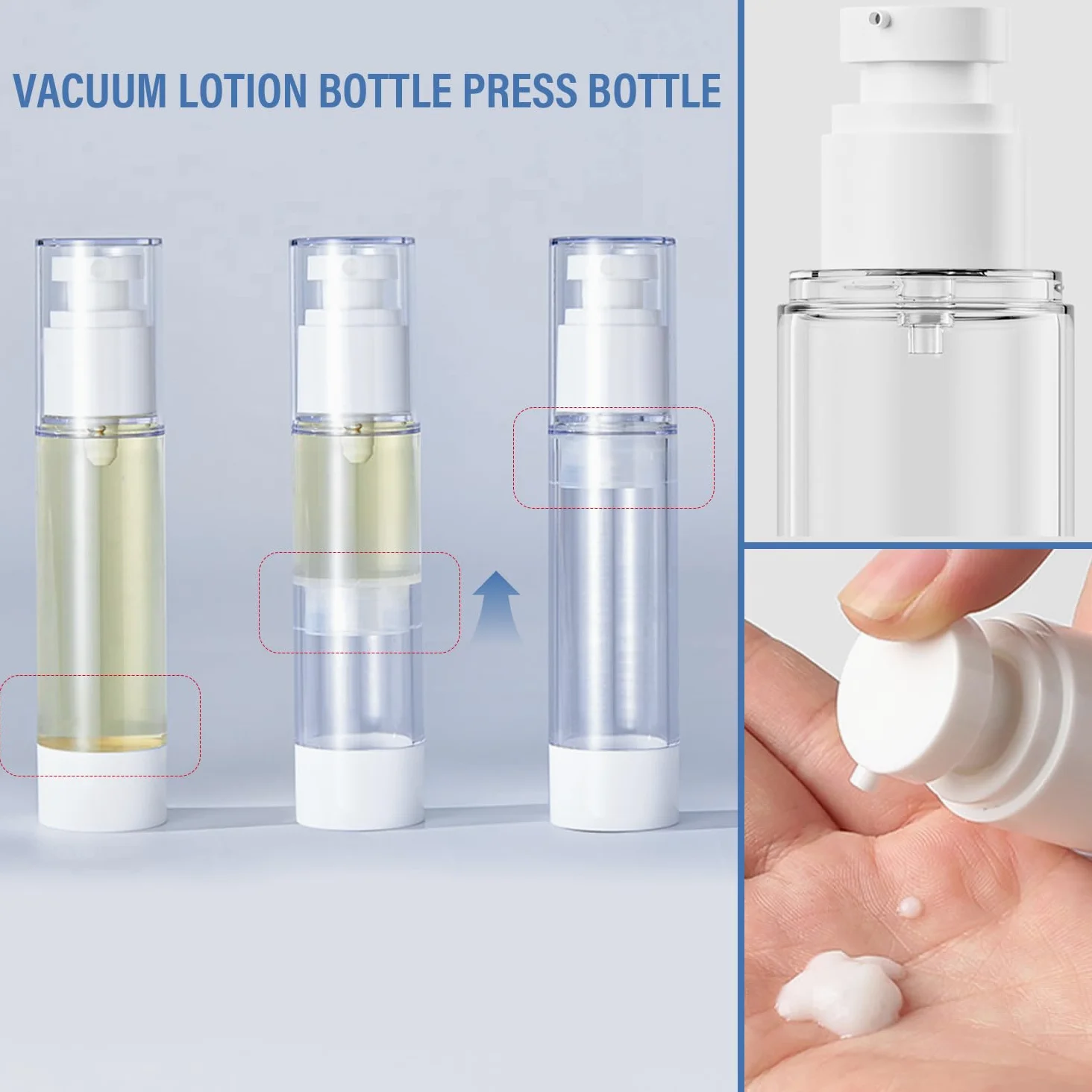 Puste butelki próżniowe Airless dozownik z pompką 50 ml 6 sztuk do podróży