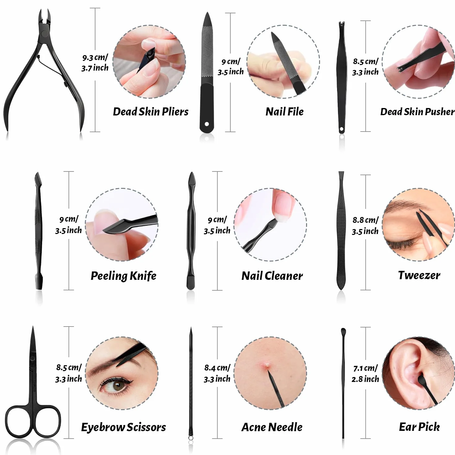 12-Częściowy Zestaw do Manicure, Narzędzia do manicure i Pedicure, Profesjonalny Zestaw do Manicure, Zestaw do Czyszczenia Paznokci w Domu, Zestaw do Pielęgnacji Paznokci z Czarną Skórzaną Podróżną