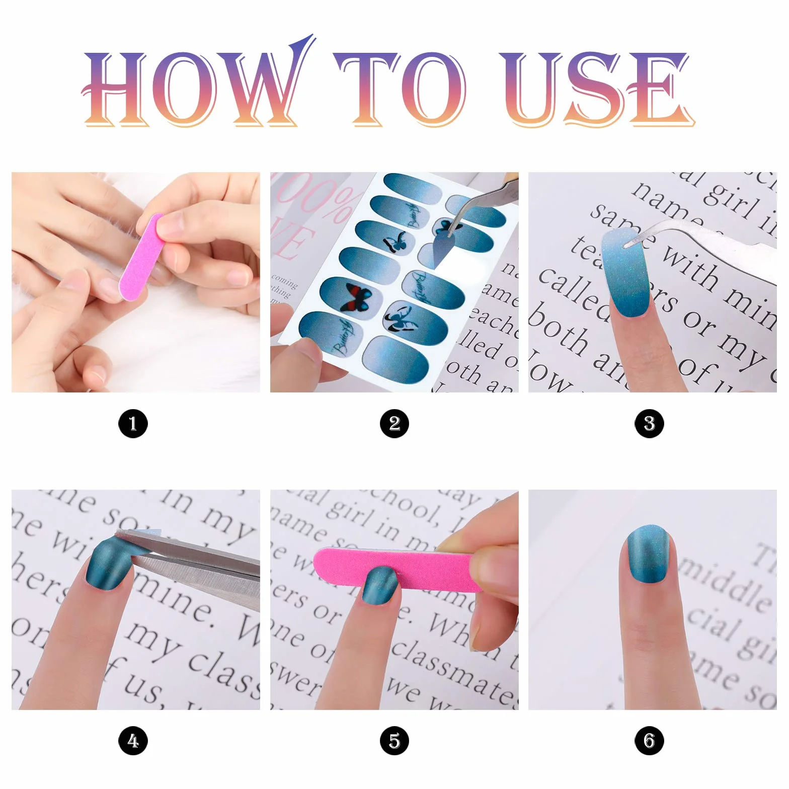 MWOOT 16 arkuszy naklejek na paznokcie z motywem motyla, z pilnikiem do paznokci, naklejki na paznokcie, naklejki na paznokcie, samoprzylepne naklejki do manicure, do samodzielnego zdobienia paznokci