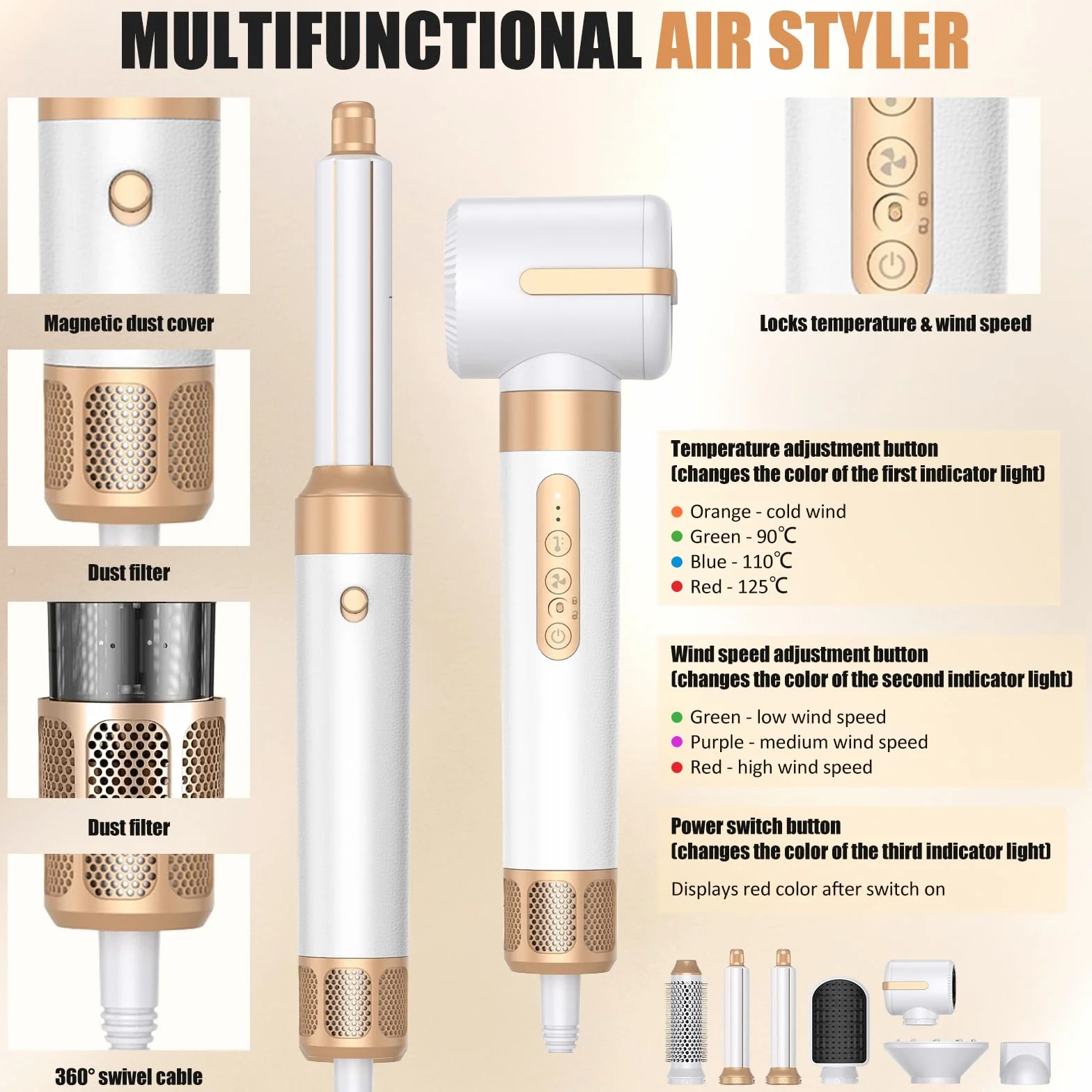 7 w 1 suszarka do włosów Airstyler, profesjonalna suszarka jonowa, wielofunkcyjny zestaw z szczotką do włosów z efektem ciepłego powietrza, lokówką, prostownicą do włosów dla wszystkich