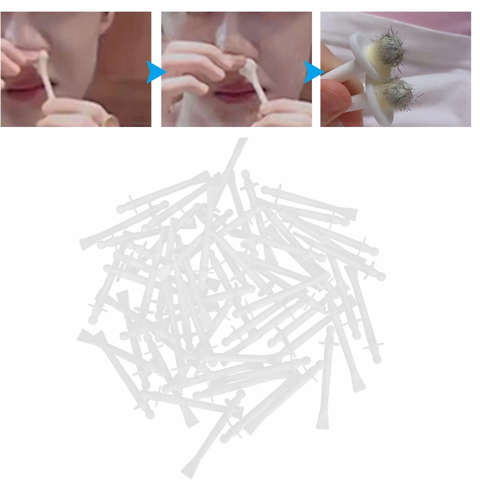 Pręty do depilacji nosa, 60 sztuk, jednorazowy aplikator do depilacji nosa, aplikator wosku do nosa, plastik, pręty woskowe do nosa, szpatułki, aplikator woskowy
