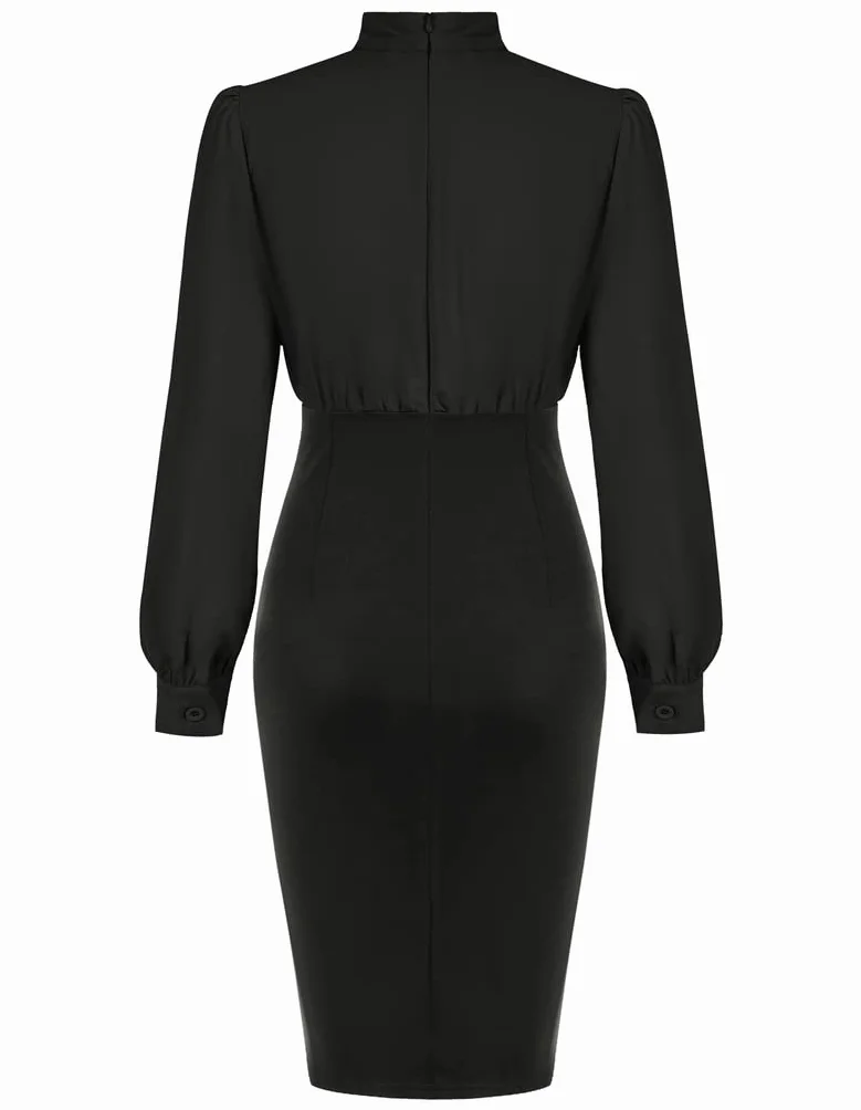 GRACE KARIN Damska sukienka typu bodycon do pracy, biura, elegancka, z dekoltem w serek, z długim rękawem, na co dzień, biznesowa, bankietowa, w stylu lat 50.