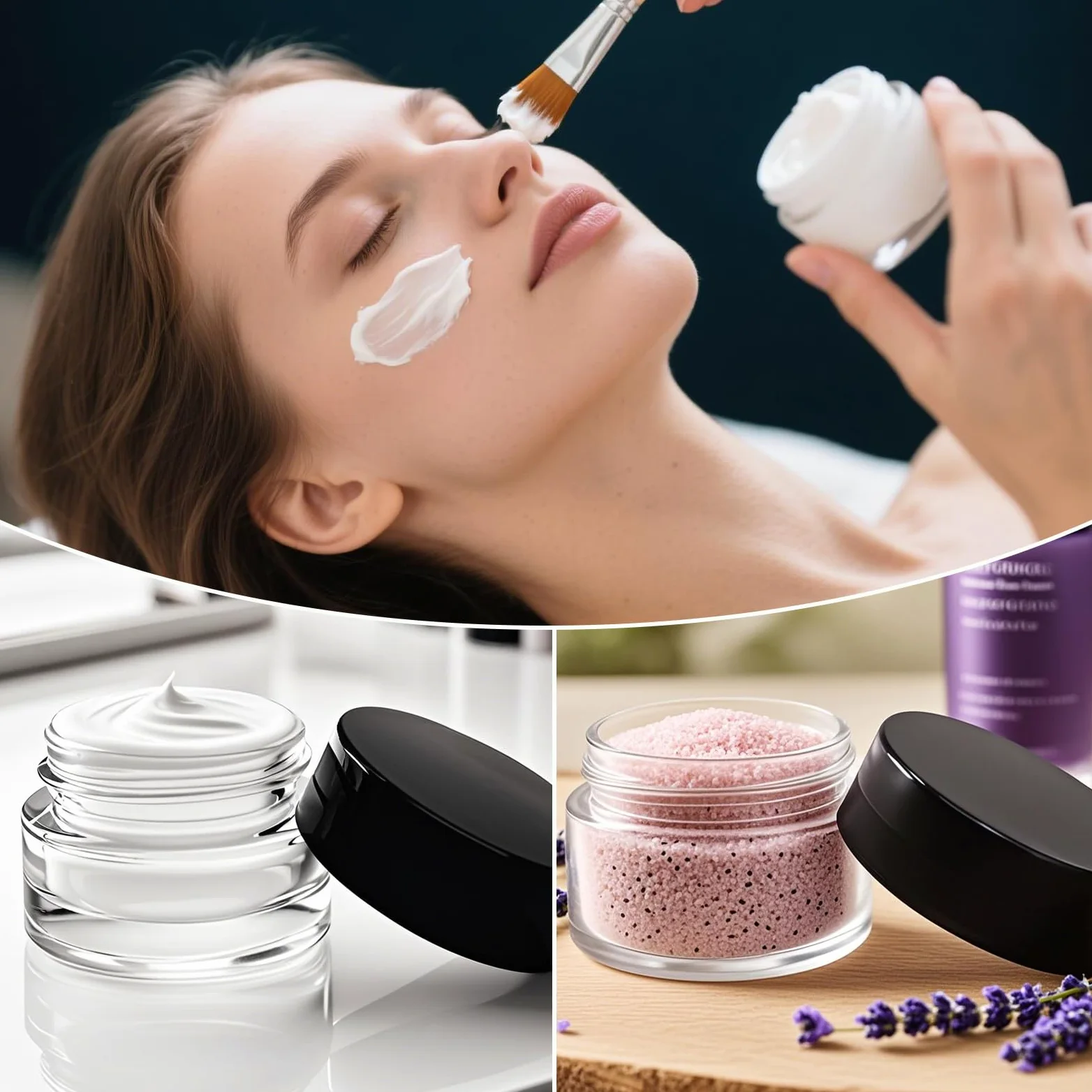 Małe przezroczyste słoiki 5 ml z czarnymi pokrywkami i łyżkami, puste szklane pojemniki na kosmetyki luzem z wkładką, hermetyczna butelka kremowa, na próbki produktów kosmetycznych, podróży