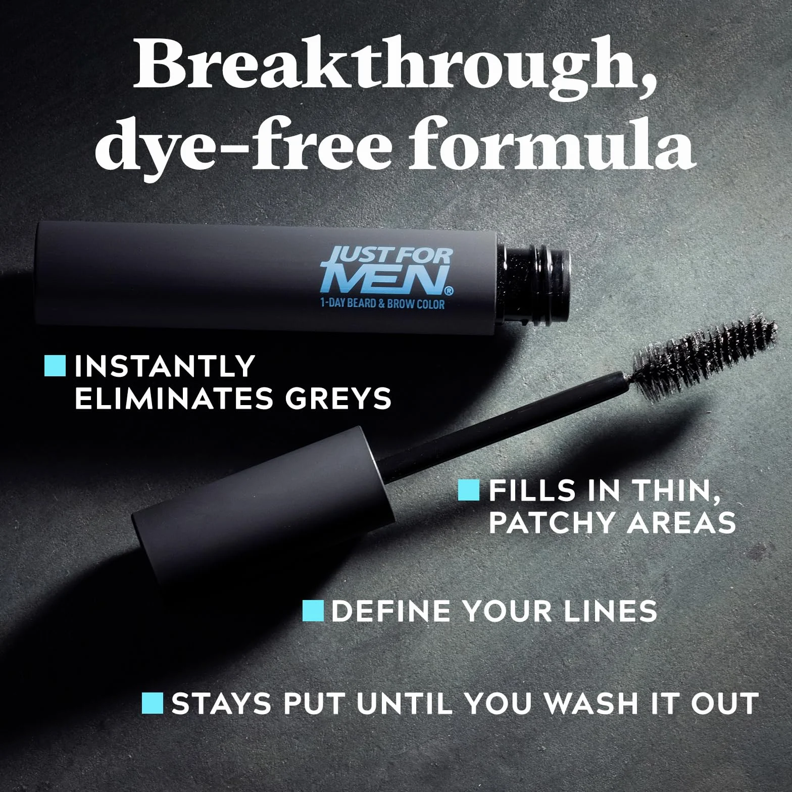 Just For Men Pędzel do brwi i brwi w ciągu 1 dnia do natychmiastowego zakrycia siwych włosów, pędzel, mycie, dla grubszego i dobrze zdefiniowanego wyglądu, prawdziwa czerń