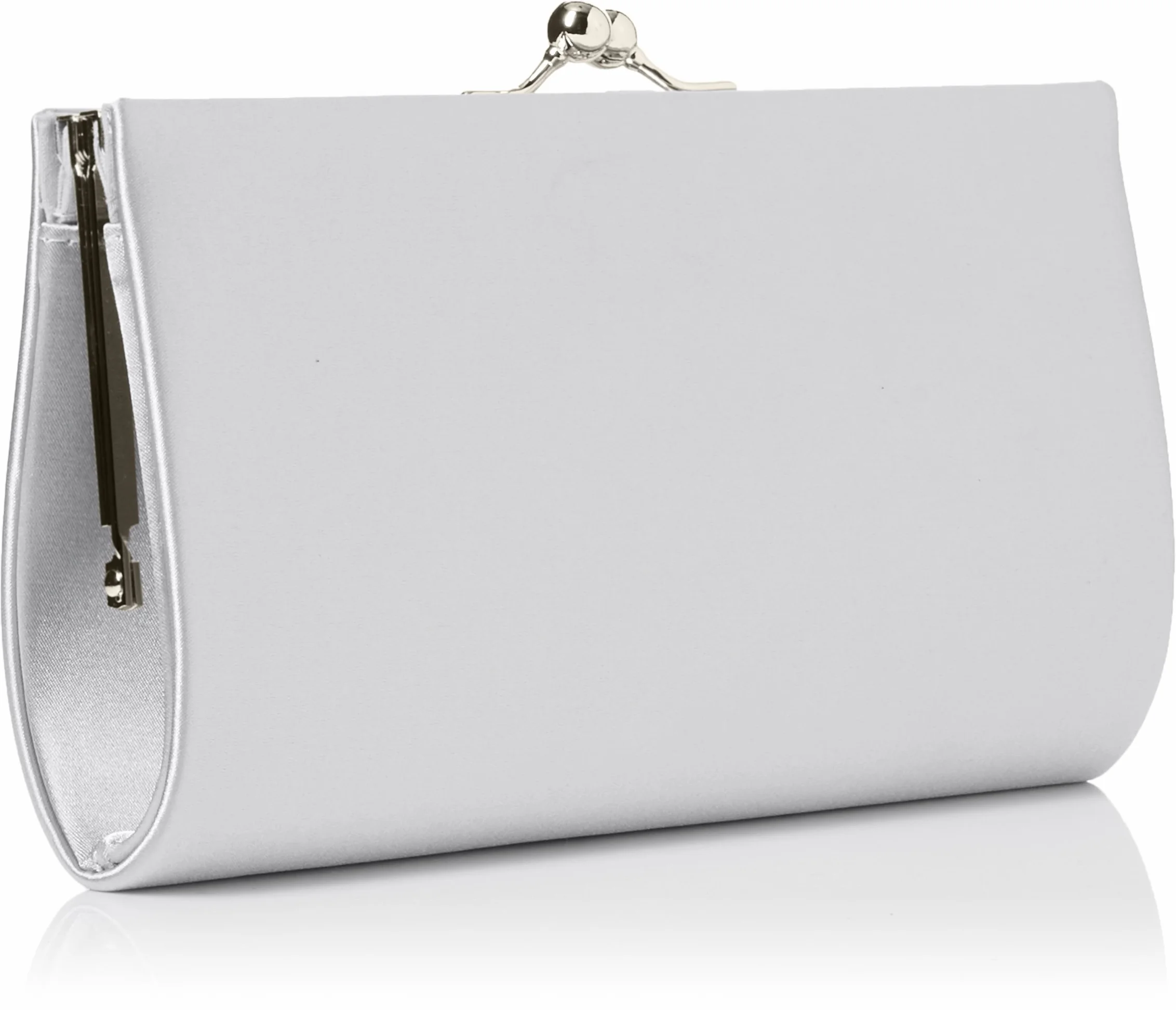 Swanky Swans Mira Satin Classic Frame Bag Clutch, srebrny - srebrny (Silver) - 5.1x12x20.8 cm (W x H x L)