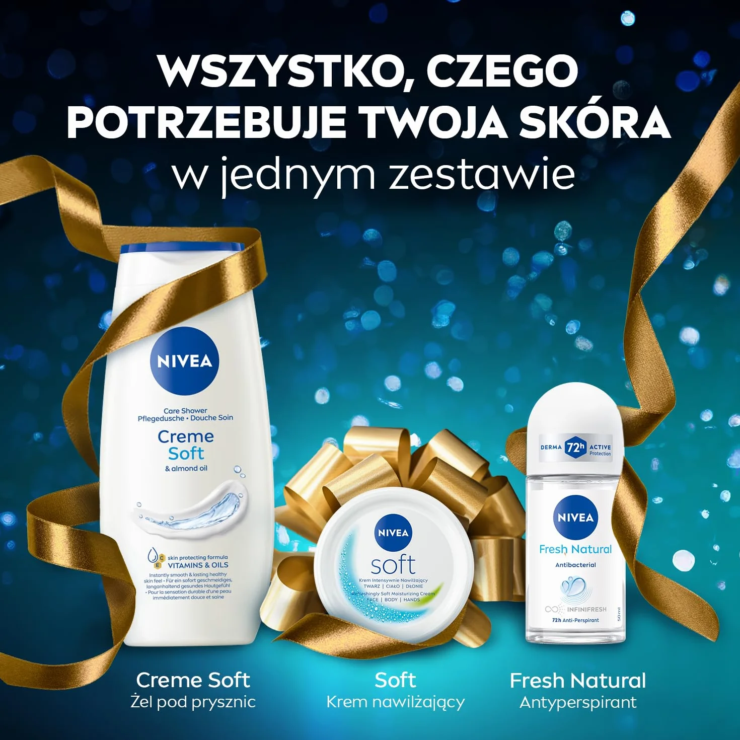 NIVEA Timeless Zestaw kosmetyków dla kobiet: krem nawilżający Soft, żel pod prysznic Creme Soft, antyperspirant roll-on