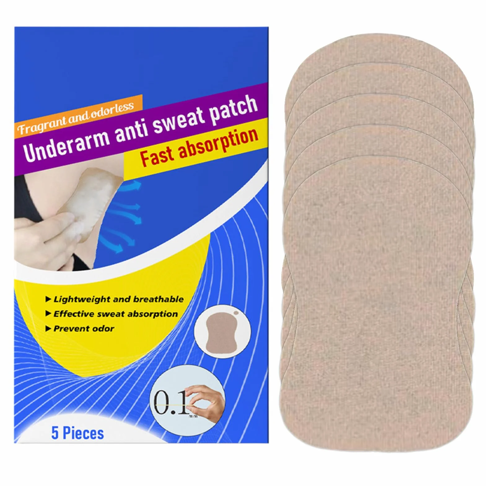 Wk?adki przeciwpotowe pod pachami Niewidoczne, Wk?adki przeciwpotowe pod pachami dla kobiet,Efektywne 5 sztuk podpasek przeciwpotowych | Sweat Guard Soft redukuje nieprzyjemny zapach,