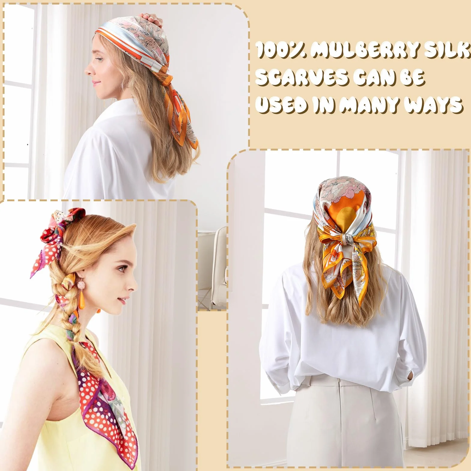 Bezioner Jedwabny szalik 100% jedwab morwowy szalik na głowę 68 cm kwadratowy szalik na szyję z nadrukiem bandana do spania dla kobiet