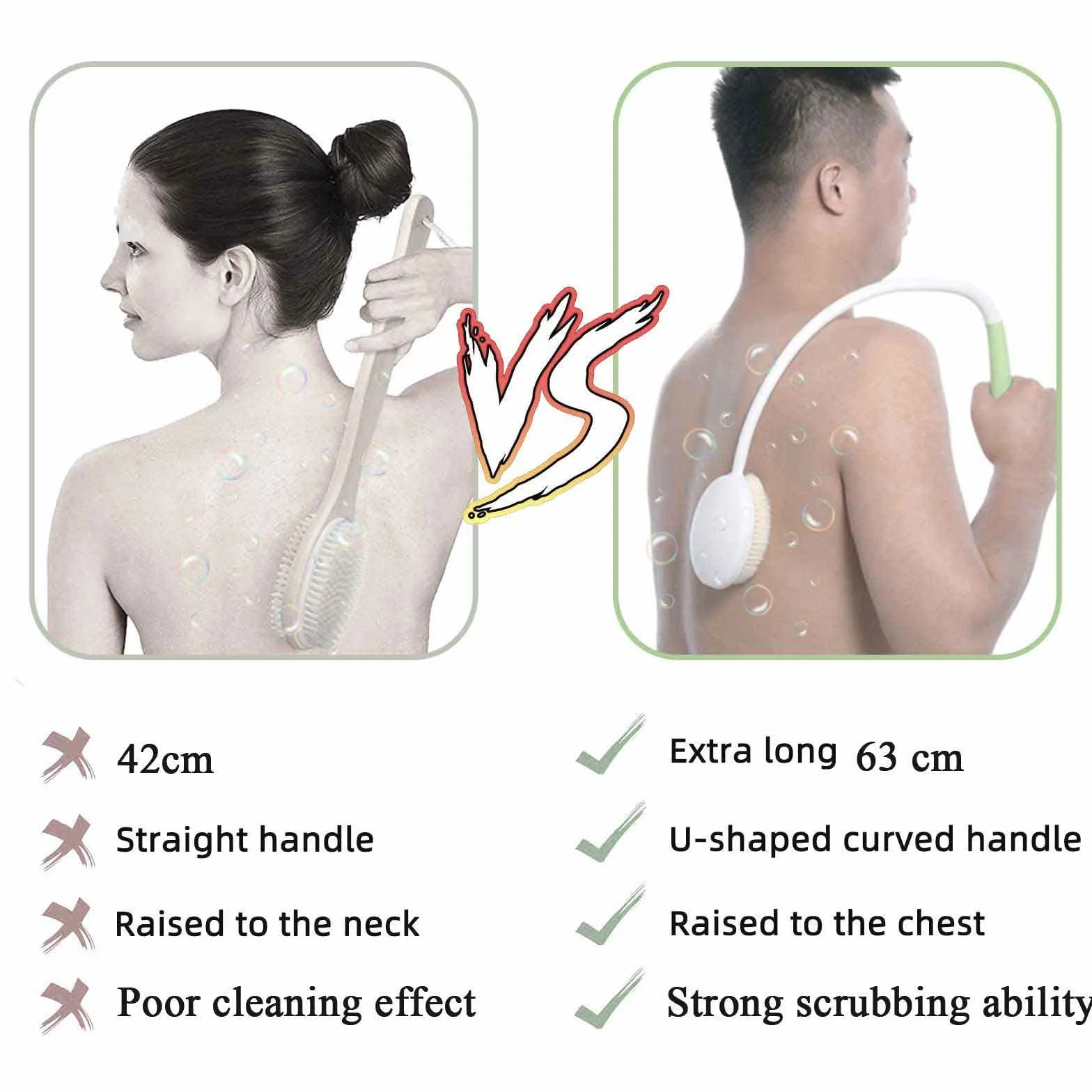 Szczotka z długim uchwytem, ergonomiczna, miękka szczotka do wszystkich części ciała do wszystkich rodzajów skóry, delikatne złuszczanie, poprawia zdrowie skóry