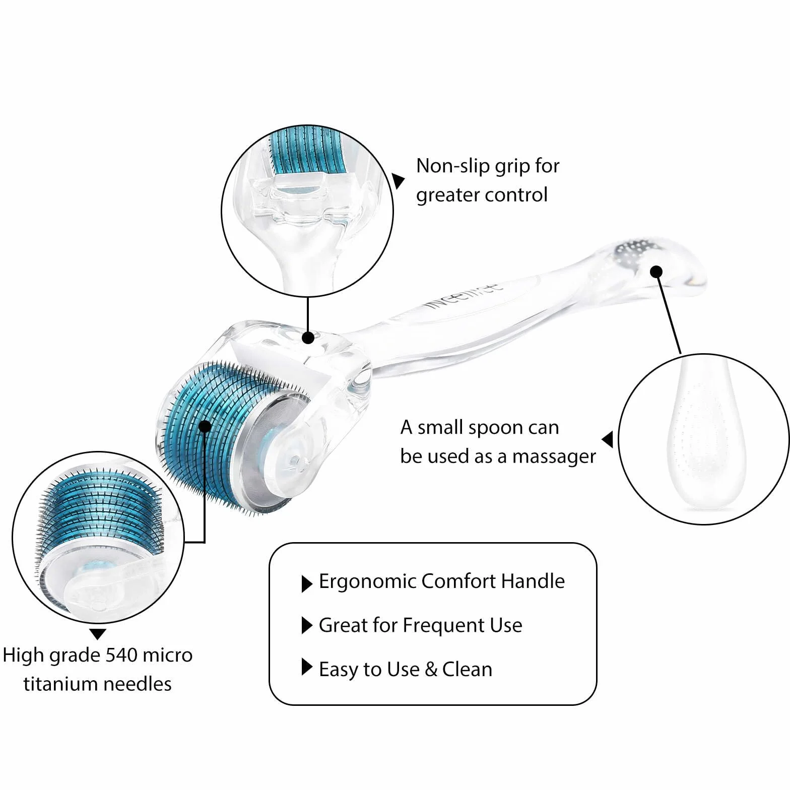 Derma Roller 1,0 mm Microneedling 540 Pisaków Tytanowych z Mikroigłami do Twarzy, Ciała, Brody, Porostu Włosów, Zmarszczek, Blizn i Rozstępów
