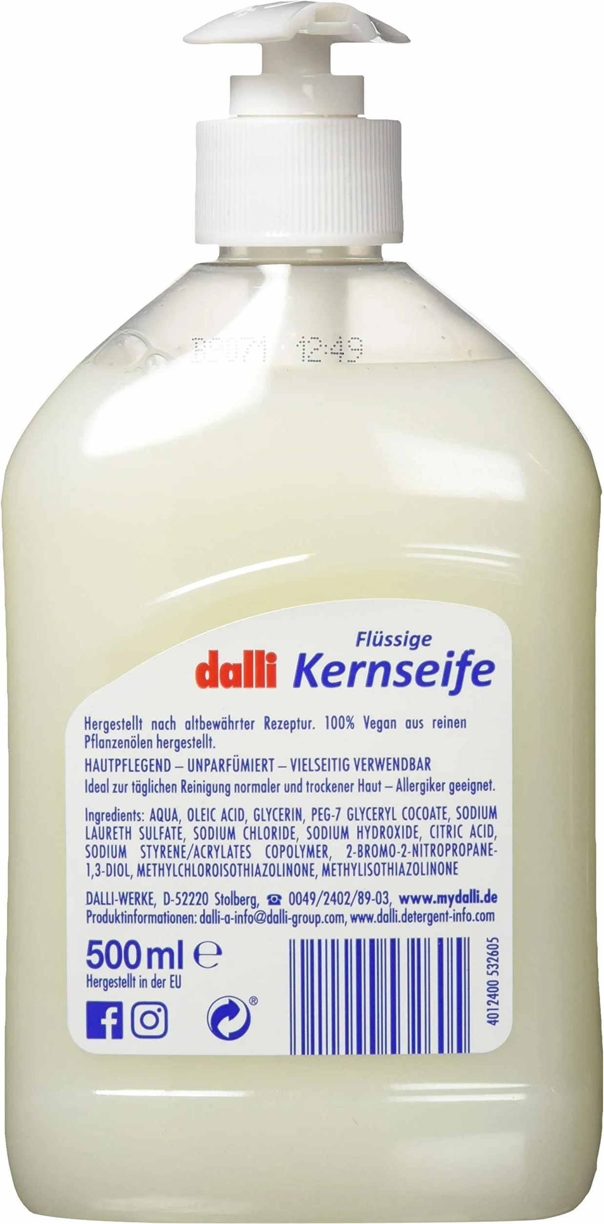 Dalli Mydło w płynie, 500 ml, bezperfumowe, pielęgnujące skórę, uniwersalne (1 opakowanie)