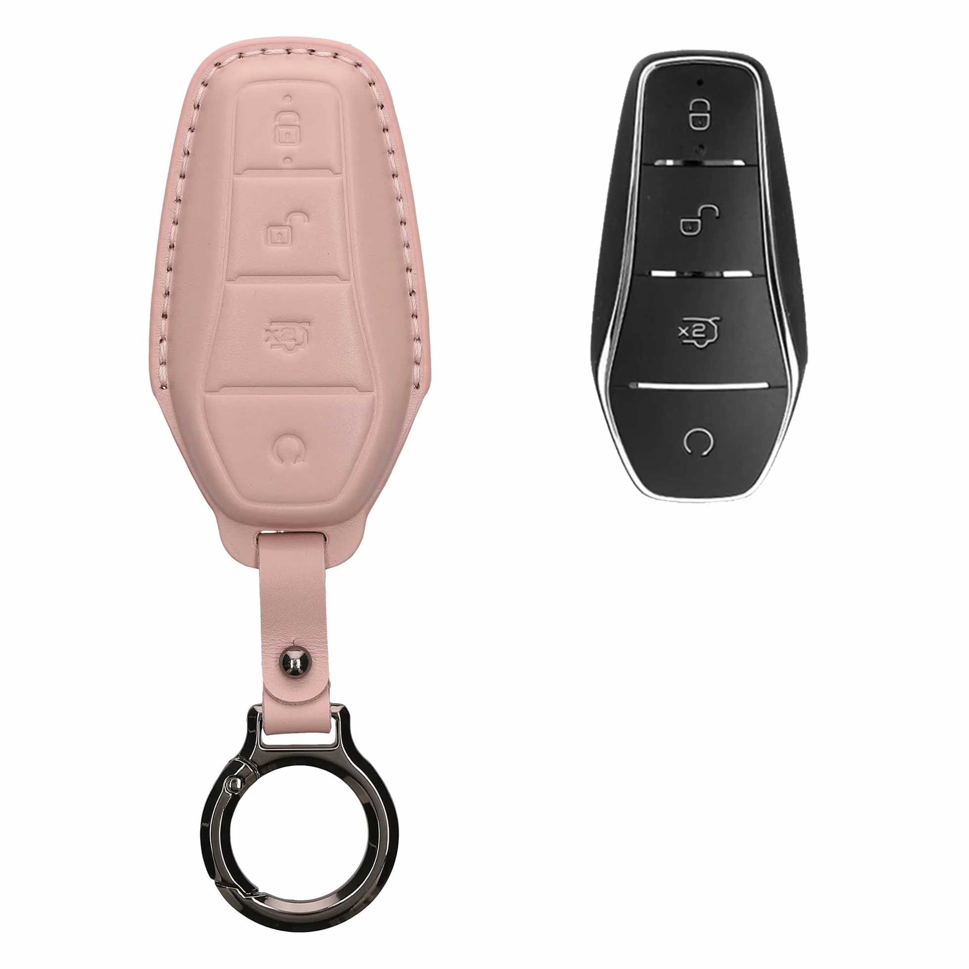 kwmobile Skórzane etui ochronne na kluczyki samochodowe klasy premium, kompatybilne z BYD Atto 3 / Sealion/Han/Tang/Dolphin/Seal, etui na klucze, brudny róż