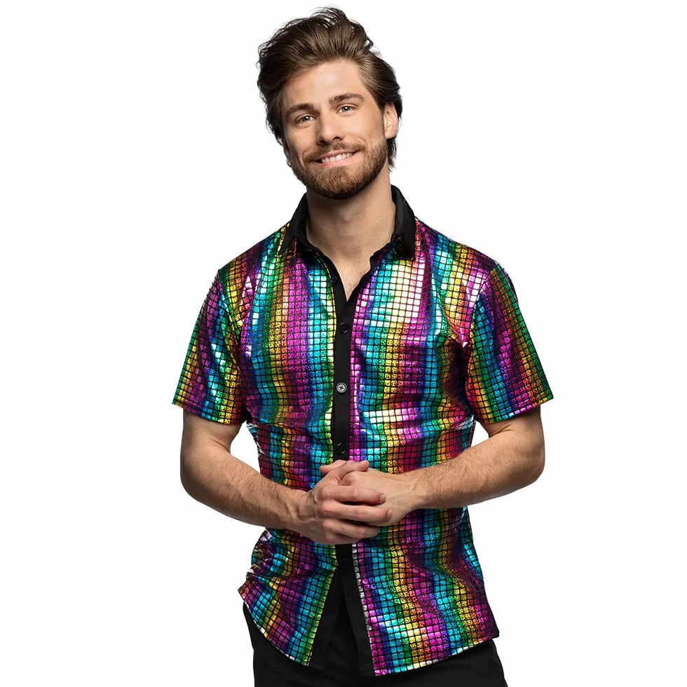 Boland - Coloured Disco Shirt, Disco Diamond Shirt, koszula męska z krótkim rękawem, top, koszula imprezowa na karnawał lub bal przebierańców