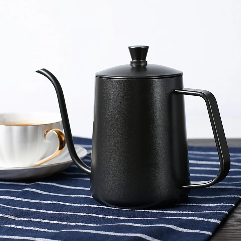350ML Teflon Czarny Powłoka 5mm Gooseneck Drip Pot Ekspres do kawy (350ml z pokrywką)
