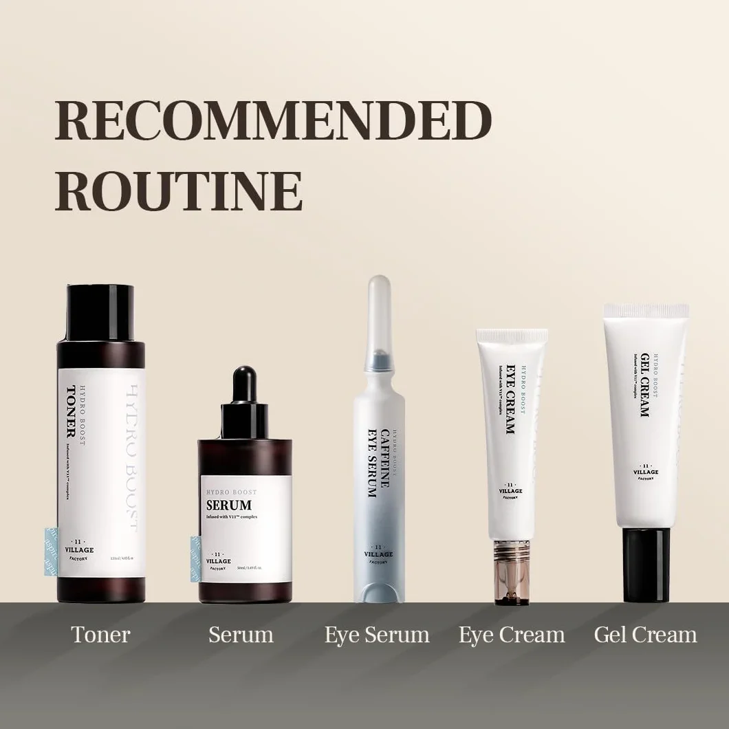 VILLAGE 11 FACTORY Serum pod oczy z kofeiną (10 ml) 10% roztworem kofeiny, efekt botoksu z heksapeptydem-8, niacynamidem, przeciwzmarszczkowe i podkrążone oczy Hydro Boost Caffeine Eye Serum