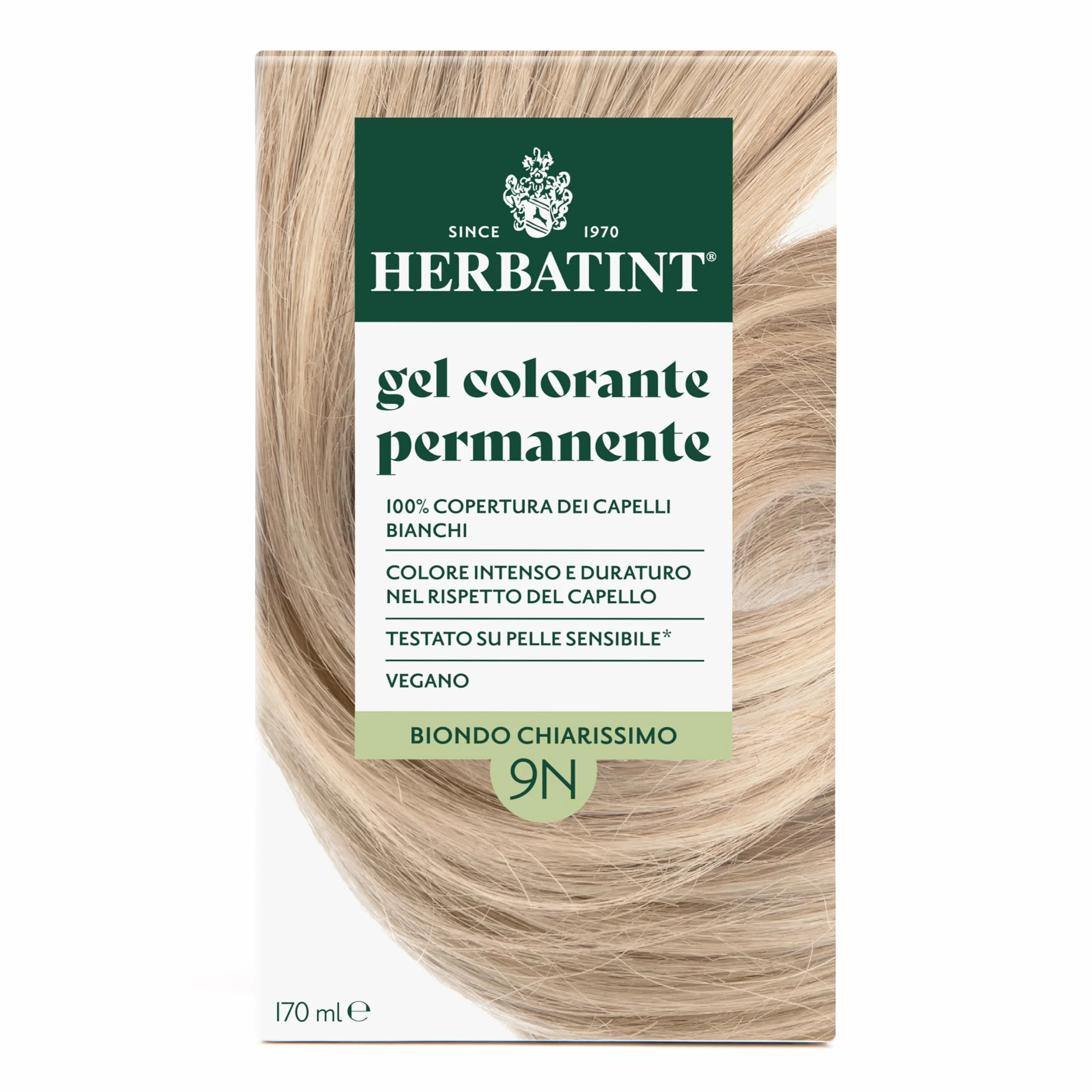 Herbatint Żel do farbowania włosów 9N jasny blond - 170 ml | bez amoniaku, 100% białe włosy | dla wrażliwej skóry, z 8 naturalnymi ekstraktami organicznymi