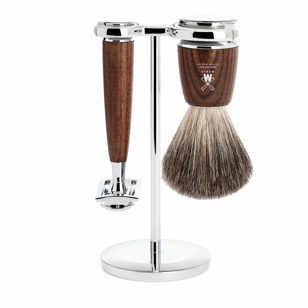 Mühle Rytmo Steamed Ash 3-piece Pure Badger / Safety Razor Shaving Set