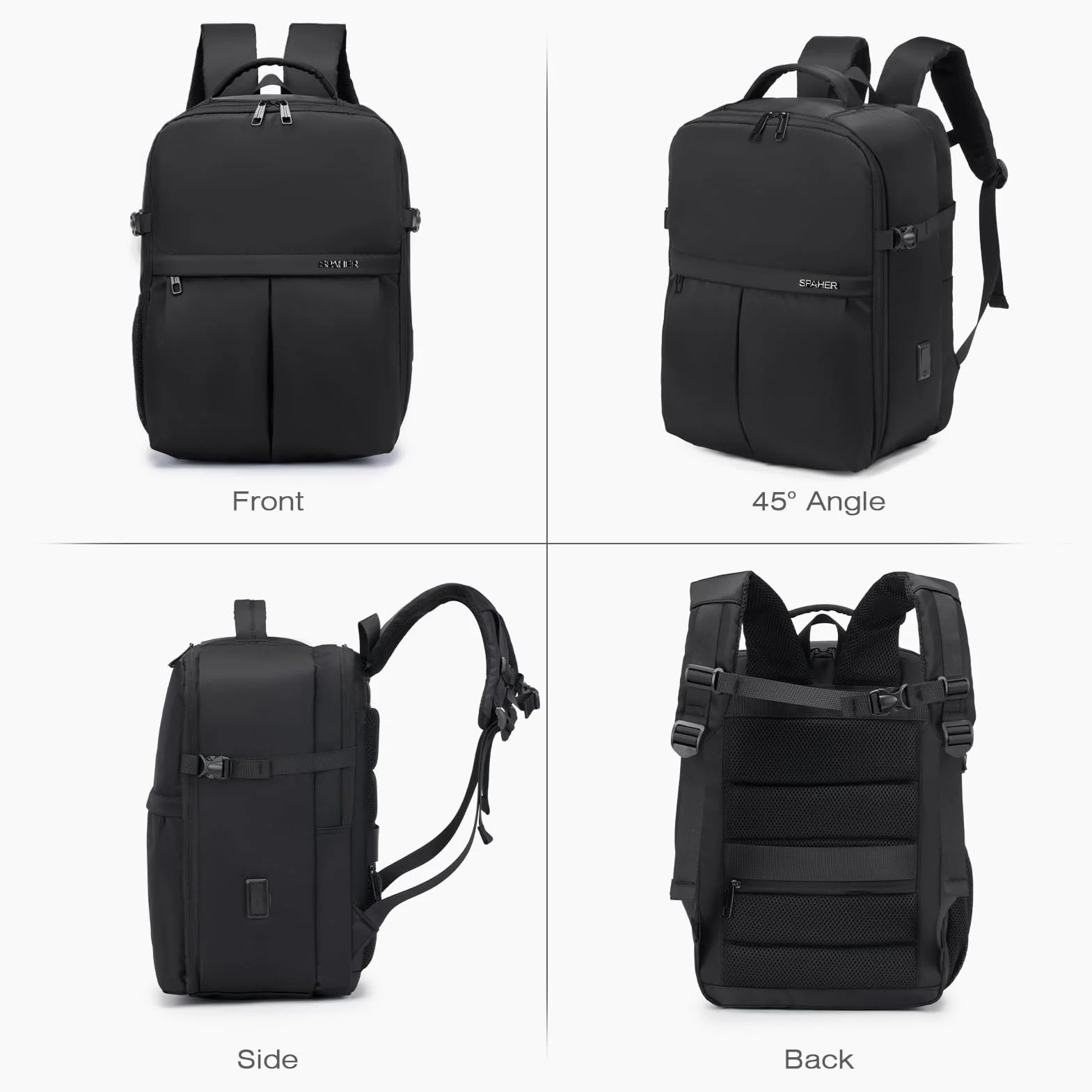 SPAHER Plecak Podróżny Bagaż Podręczny 40x30x20cm Wizzair Vueling Plecak na Laptopa 15,6 Cala Pracy Biznesowej Męski Plecak Szkolny dla Nastolatków Notebook College Women Czarny