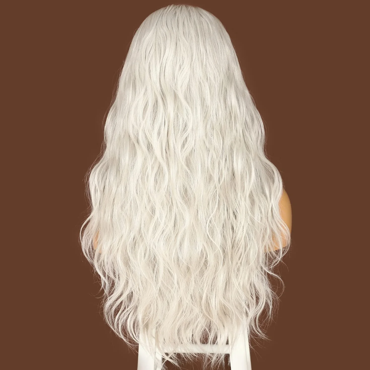 Sapphirewigs Peruka z główką Body Wave z tasiemką Platinum Grey Syntetyczna długa peruka z falującymi włosami dla kobiet bez kleju, naturalny wygląd, gęstość 150%, 66 cm