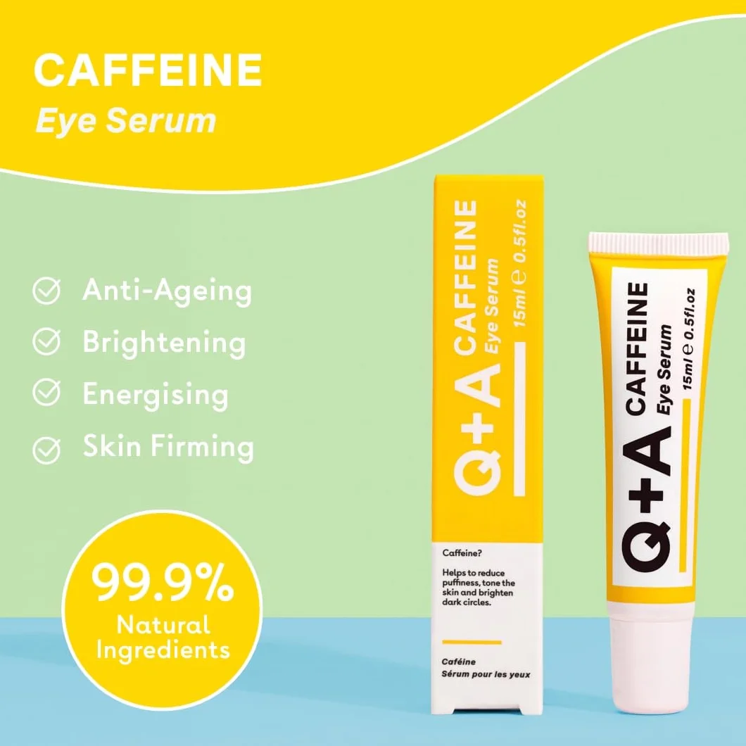 Q+A Serum Pod Oczy z Kofeiną. Serum pod oczy, które pobudza krążenie i redukuje opuchliznę pod oczami. 15ml/0.5fl.oz.