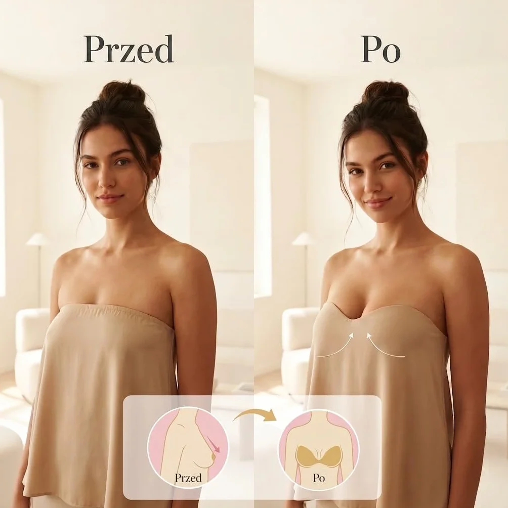 Klejony biustonosz Push Up – oryginalny – 100 dni testowania – wysokiej jakości biustonosz – nadaje się do prania i wielokrotnego użytku – beżowy