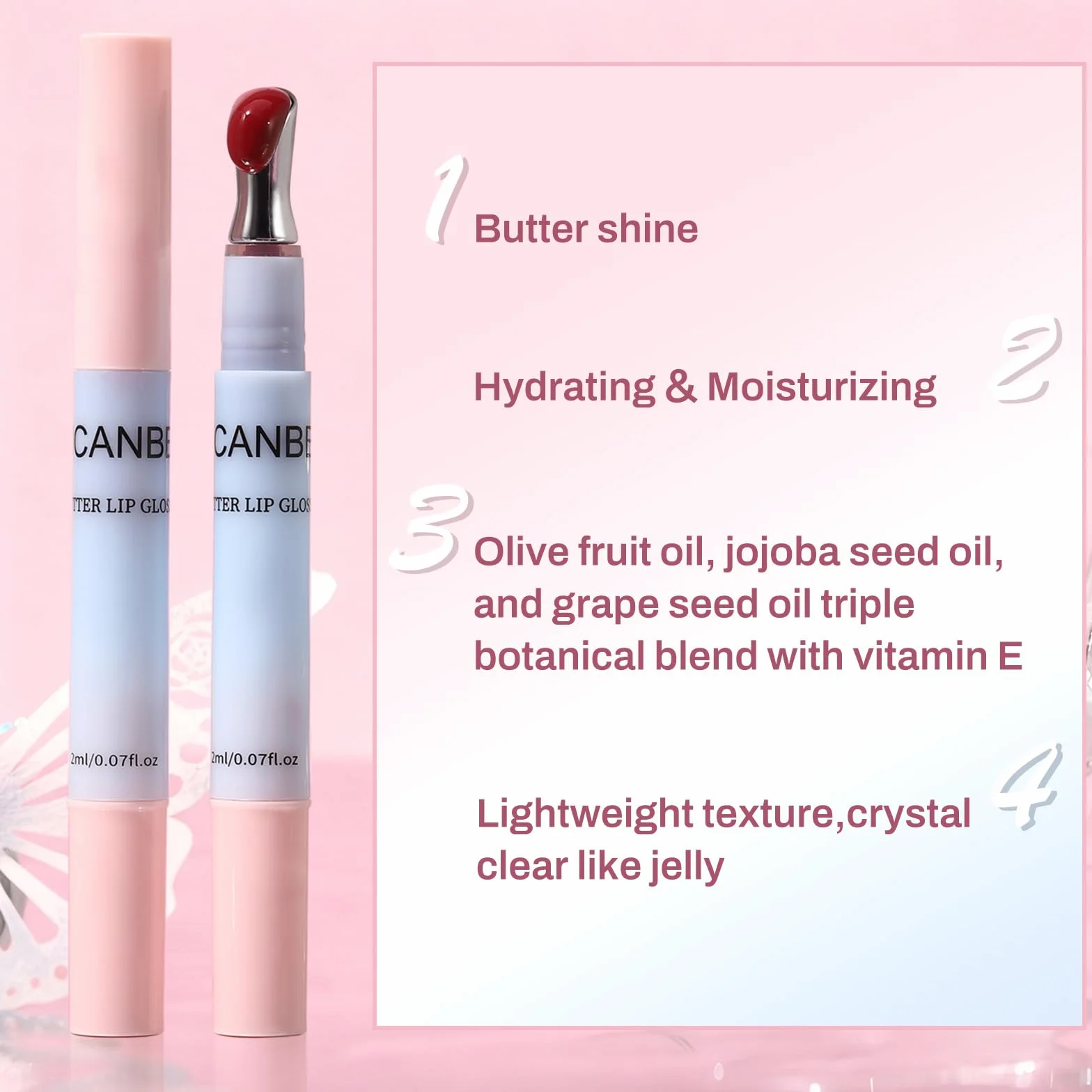 UCANBE Butter Lip Gloss: Nawilżająca i odżywcza pomadka do ust, metalowa końcówka, lekka, nieprzywierająca, miękka, błyszcząca (01 Transparent)