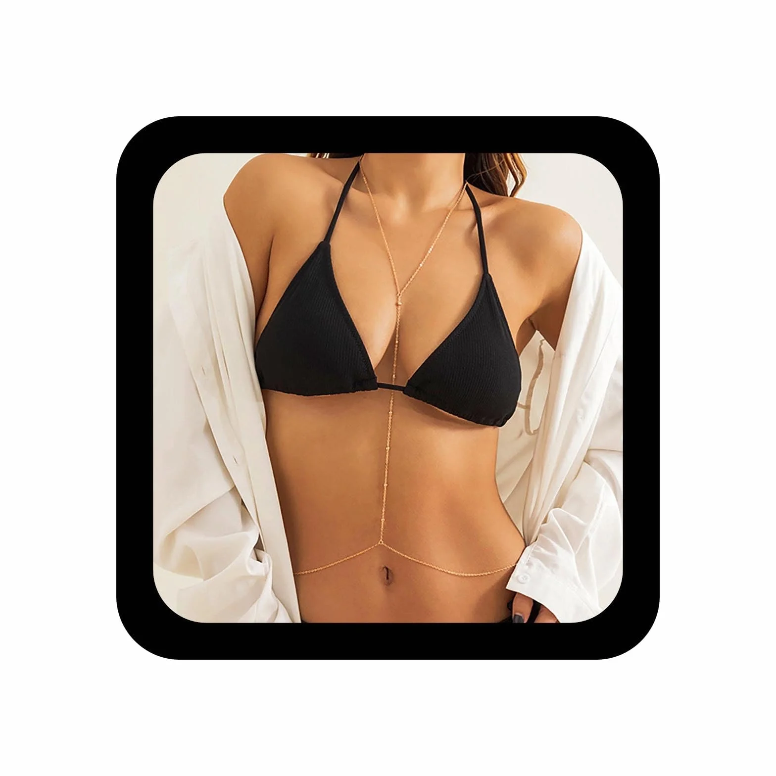 Boho Koraliki Złoty Łańcuch Ciała Piersi Mały Łańcuch Koraliki Seksowny Biustonosz Ciało Naszyjnik Lato Plaża Brzuch Talia Sexy Bikini Wire Wire Biżuteria Ciała Dla Kobiet I Dziewczyn Prezenty