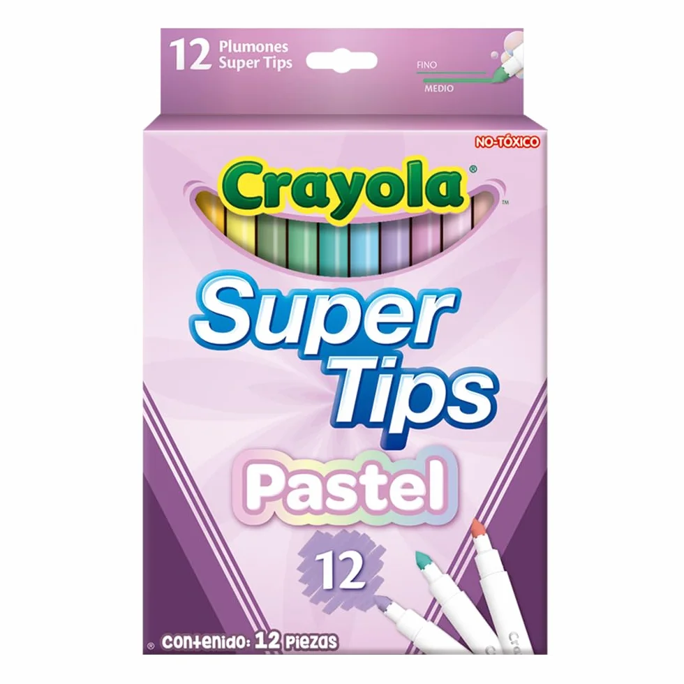 Crayola Super Tips Zestaw Flamastrów, Pastelowy, 12 sztuk, 58-7515-E-000