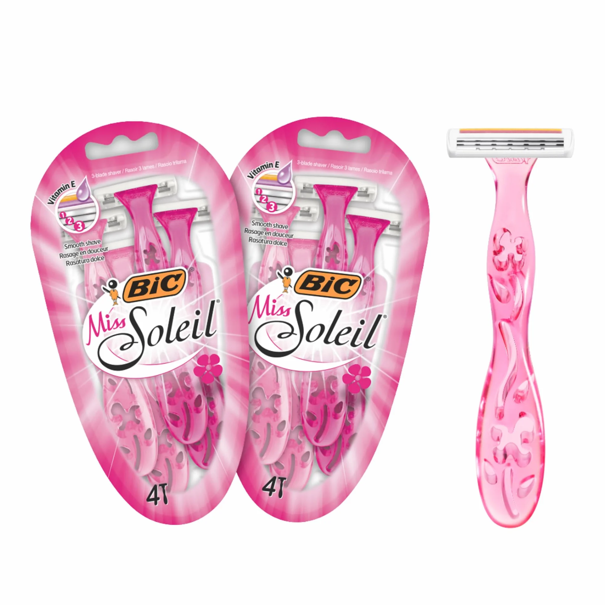 BIC Miss Soleil Color Collection potrójne ostrze golarka dla kobiet, ostrza ze stali nierdzewnej, z uchwytami zaprojektowanymi kwiatami, 8 sztuk