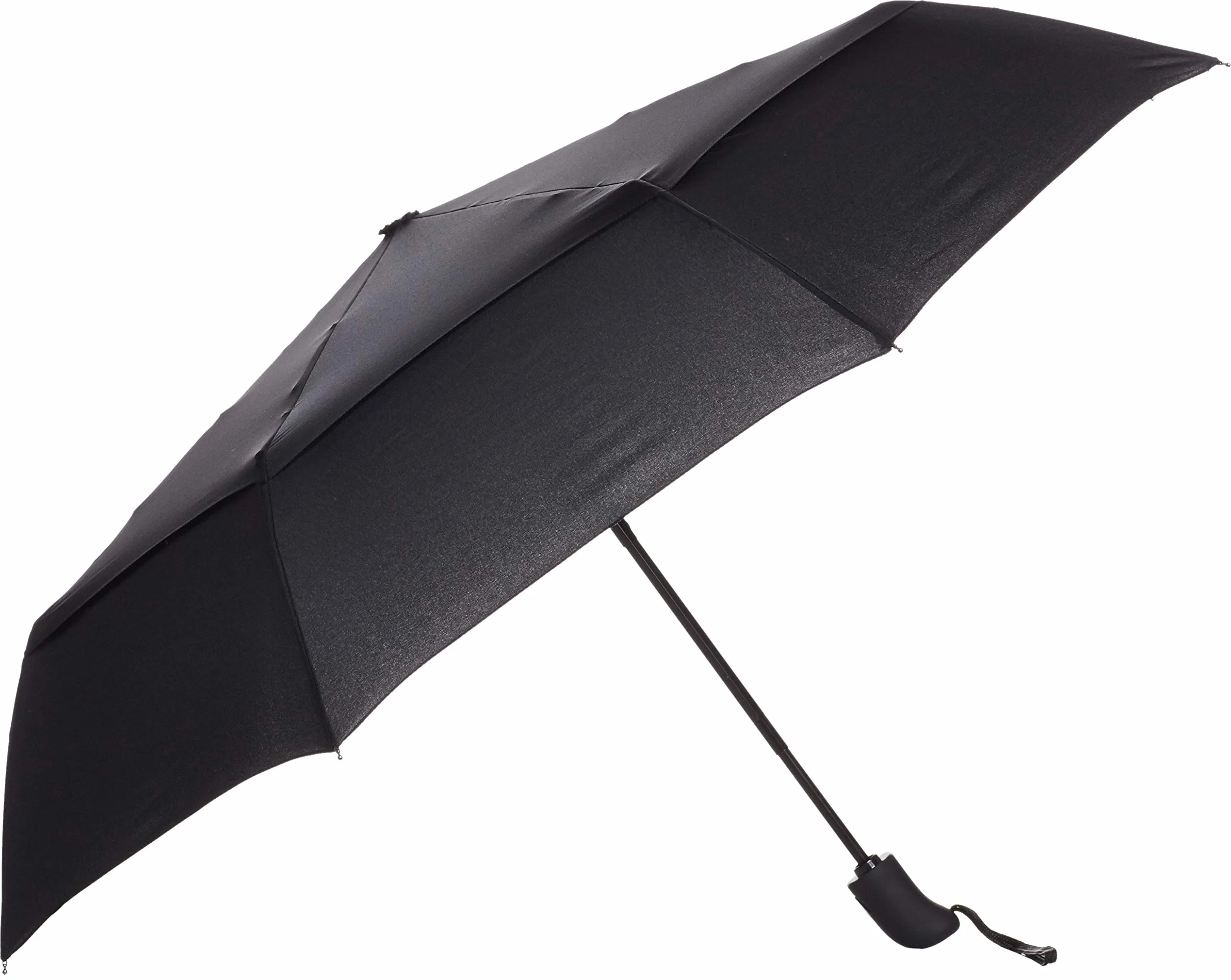 Amazon Basics Parasol Podróżny, Automatyczny, Kompaktowy, Wiatroszczelny, Wytrzymały, ze Szczeliną Wiatrową, Ośmiokątny, Czarny, Uniwersalny Rozmiar