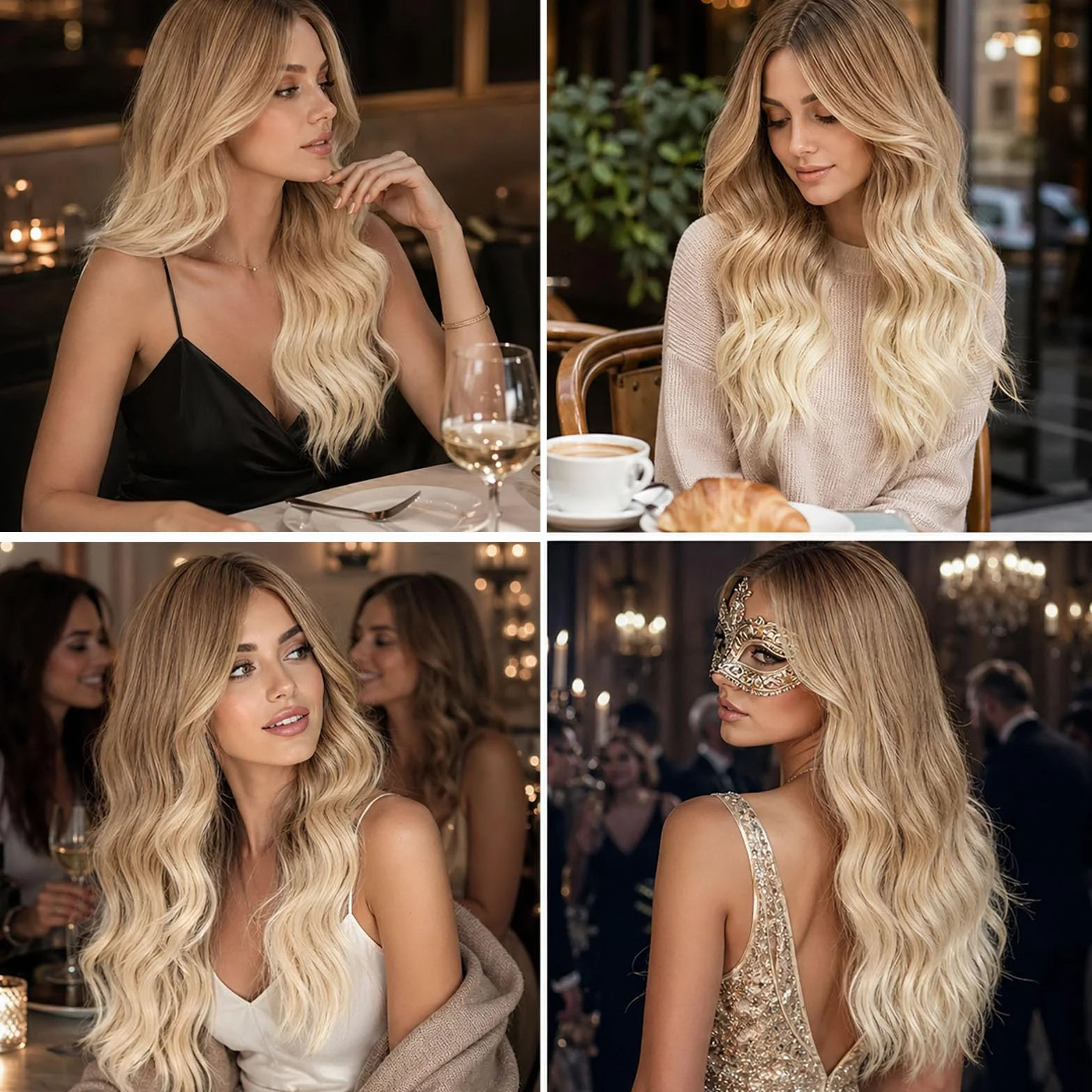Peruka ombre brązowa do blond długa falowana 27 cali odporna na wysokie temperatury