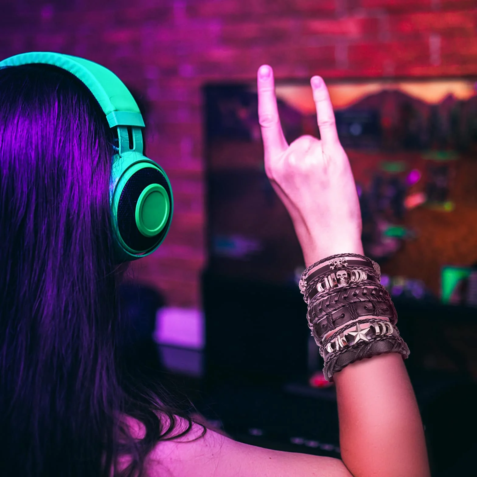 6 szt. skórzana bransoletka męska pleciona szeroka opaska na nadgarstek czarna punk rock czaszka zestaw bransoletek dla mężczyzn kobiet tkana mankiet owijka vintage bransoletka regulowana długość