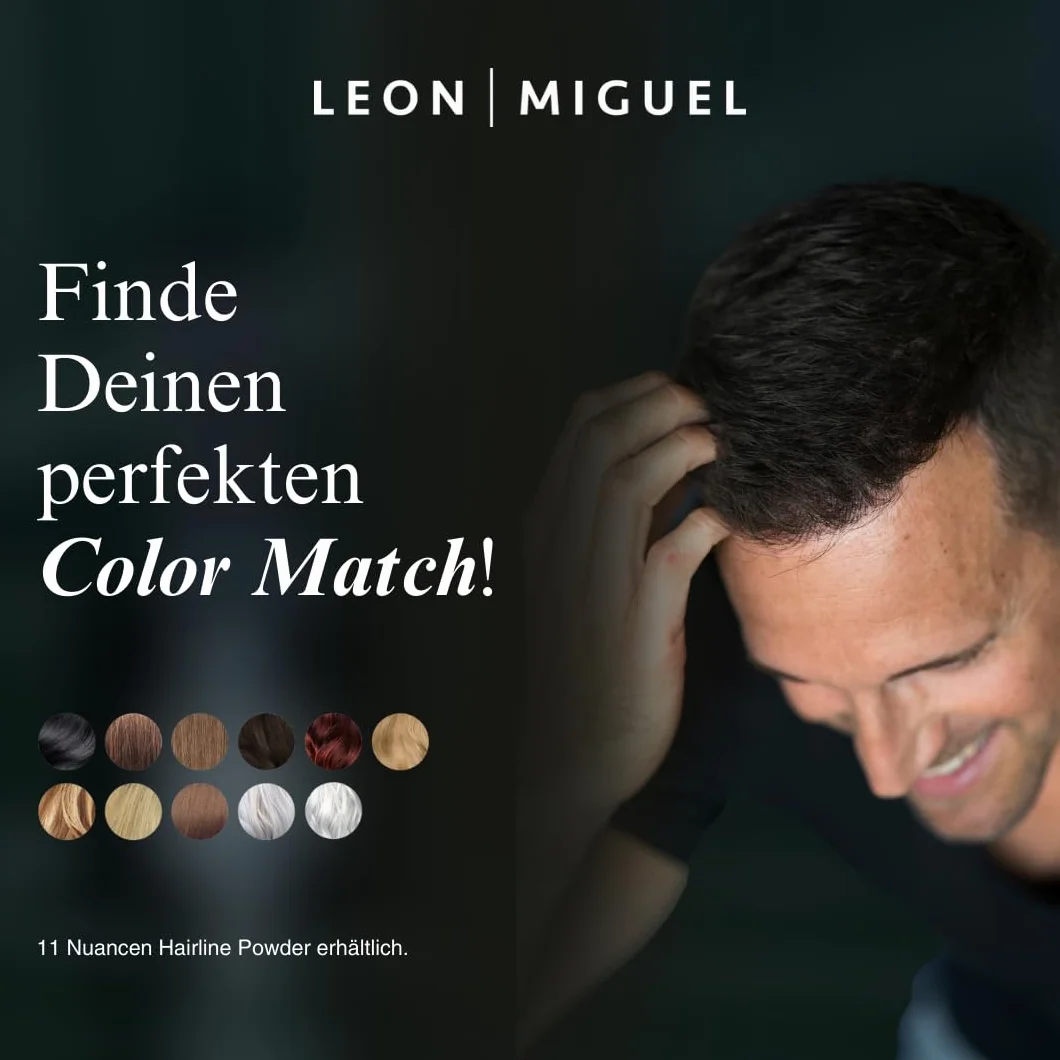 LEON MIGUEL Puder do nasady – wodoodporny puder Hairline Powder jako idealny korektor do zakrywania nasady, niewidoczny makijaż włosów do zagęszczania włosów (czarny, Hairline Powder)