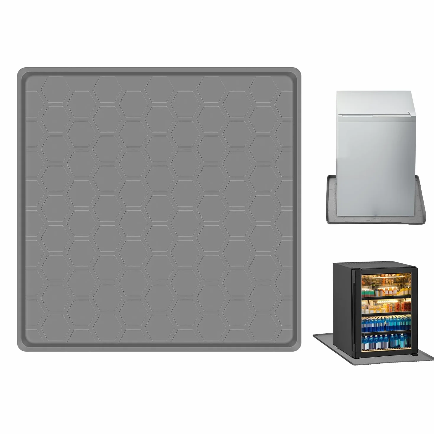 Mata do Lodówki, Silikonowe Maty do Lodówki 60x60cm z Podwyzszona Krawedzia Miska Ociekowa Lodówki Ochraniacz Podlogi Lodówki do Pralki w Lodówce Szafka na Wino (Szara)