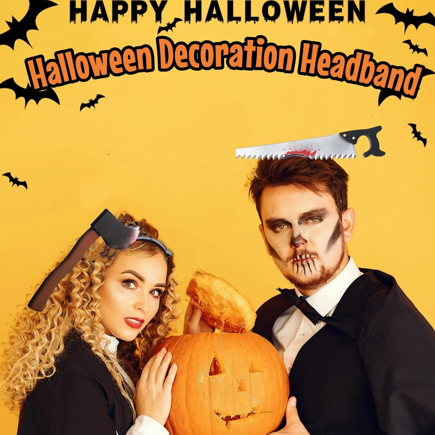 SEMINISMAR Noże na Halloween, 4 sztuki, opaska na włosy, horror, Halloween, krwawe nożyczki, dla mężczyzn, kobiet, nastolatków, na karnawał