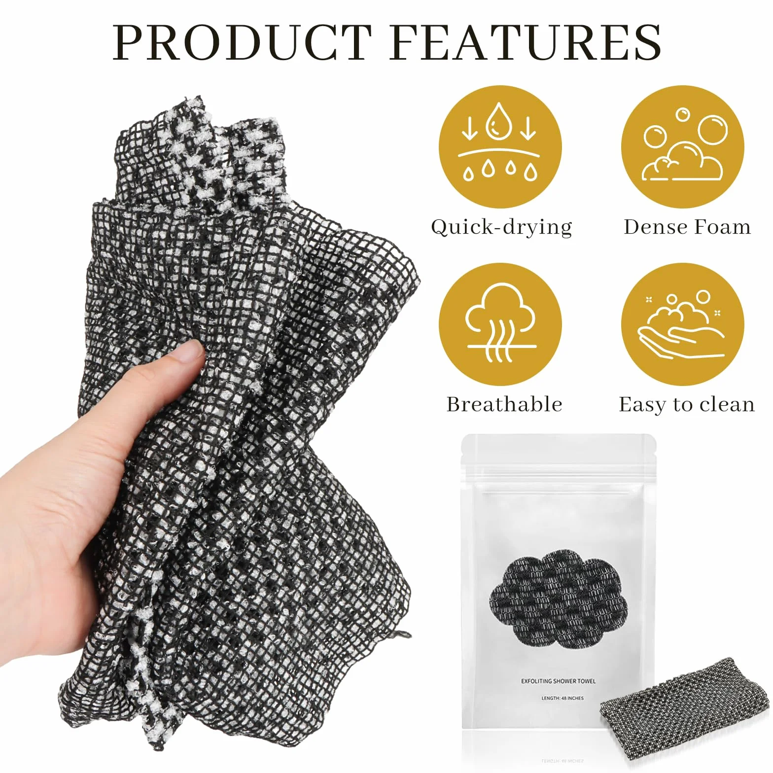 blissal złuszczający się ręcznik pod prysznic, antybakteryjny, peeling, ręcznik pod prysznic, 47" do ciała peeling, gąbka do mycia ciała dla mężczyzn i kobiet