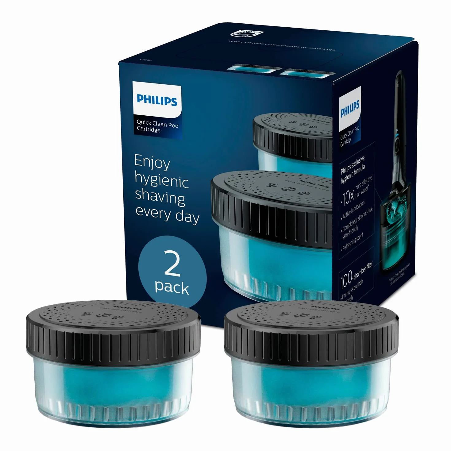 Philips Wkład Quick Clean Pod CC12/50 2 sztuki w opakowaniu Do 6 miesięcy higienicznego golenia Zgodne z saszetką Quick Clean Pod