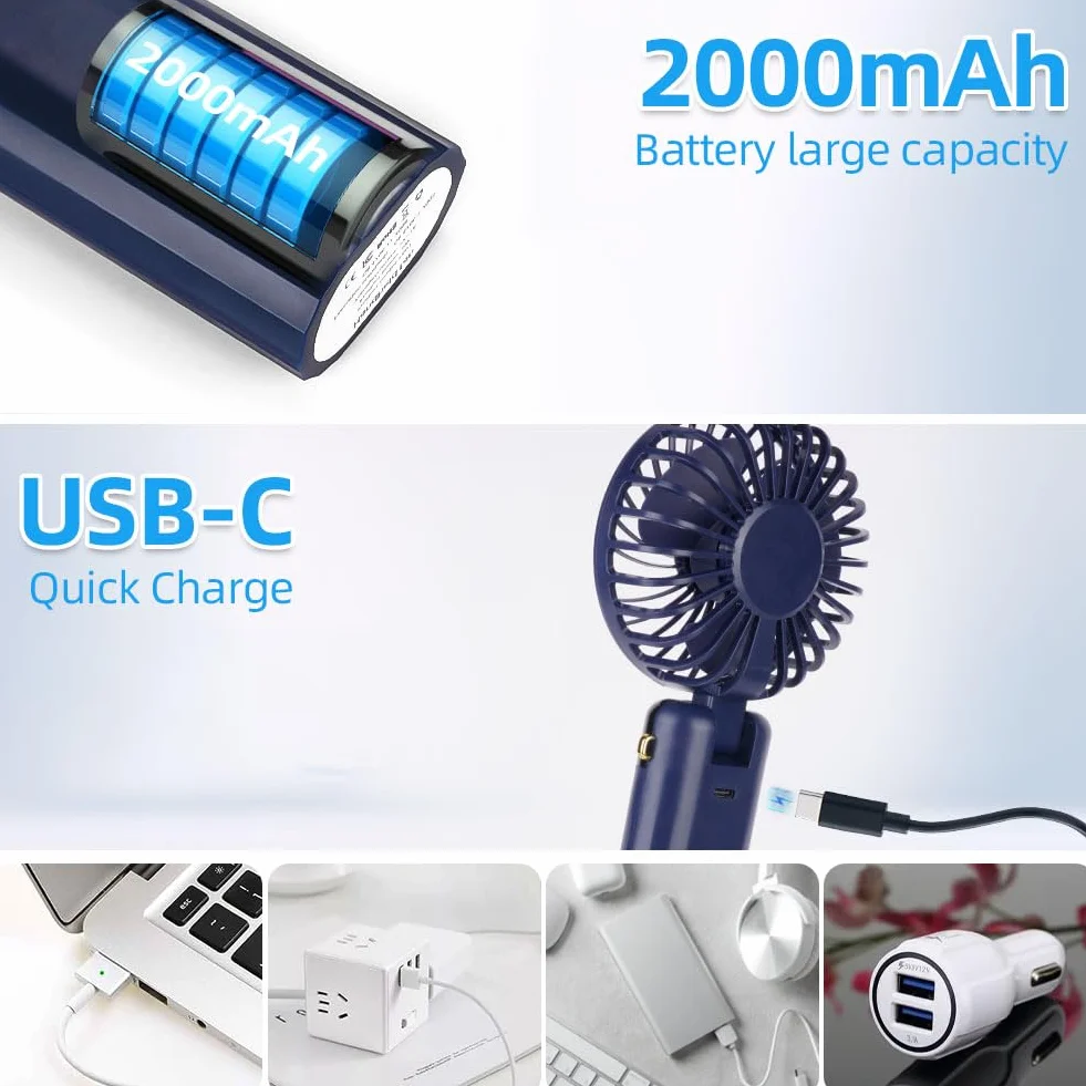 AUAUY Składany mini wentylator ręczny USB, 6 prędkości, przenośny wentylator biurkowy i kieszeń do domu, makijażu, podróży, biura, szkoły