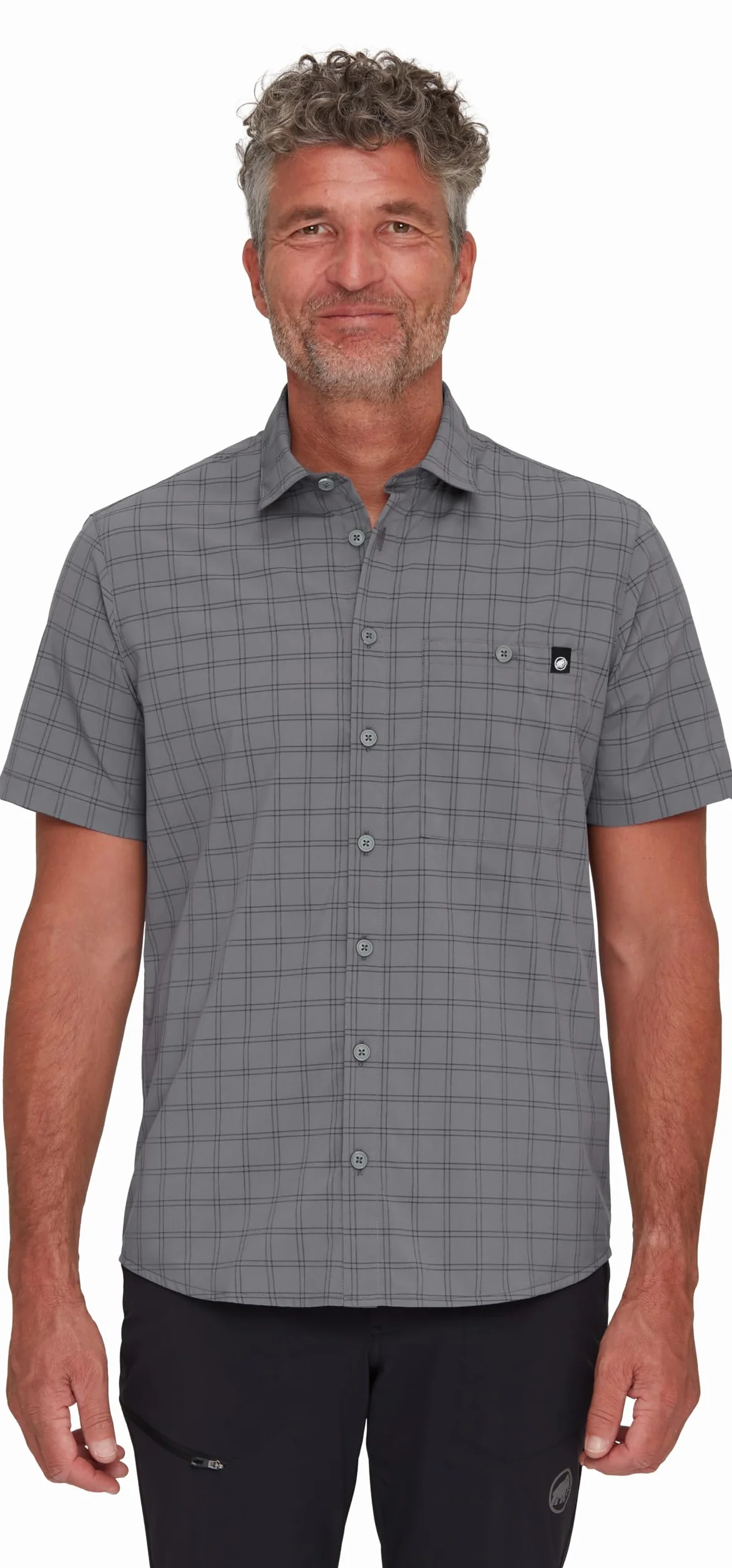 Mammut Lenni Shirt Men – Koszula Trekkingowa Męska | Krótki Rękaw, Ochrona UV, Szybkoschnąca i Oddychająca | Rozmiar L, Stalowy-czarny