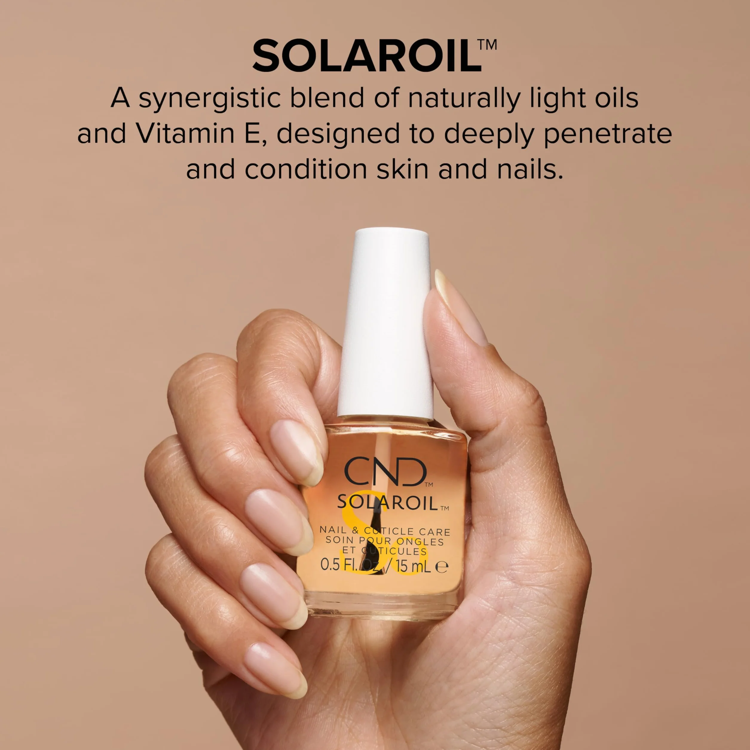 CND - SolarOil, Odżywczy Olejek do Paznokci i Skórek, Naturalna Mieszanka Olejów Jojoba, Witaminy E, Otrębów Ryżowych i Słodkich Migdałów, Nawilża i Pielęgnuje Skórę, 7,3ml